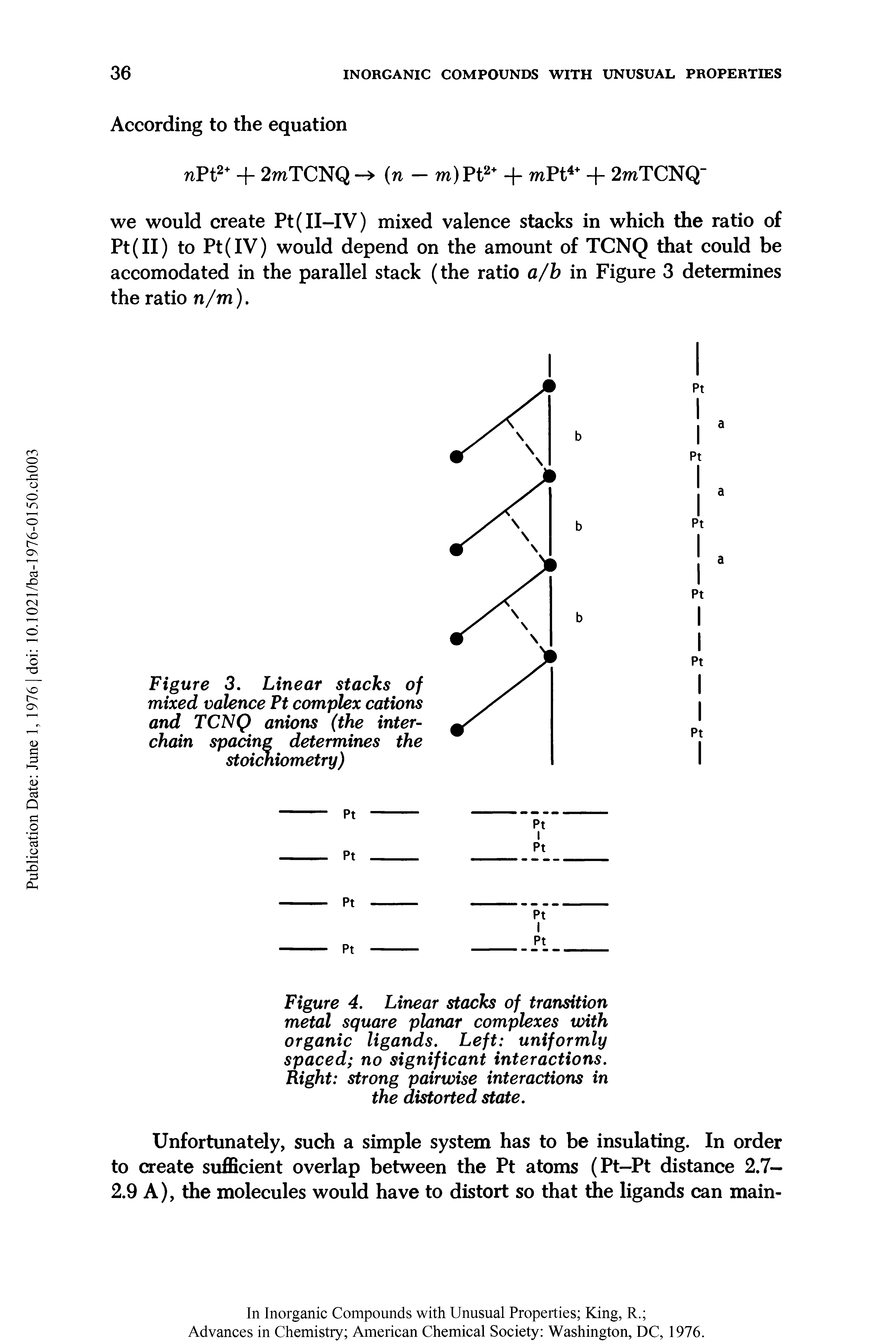 Figure 3. Linear stacks of mixed valence Ft complex cations and TCNQ anions (the interchain spacing determines the stoichiometry)...