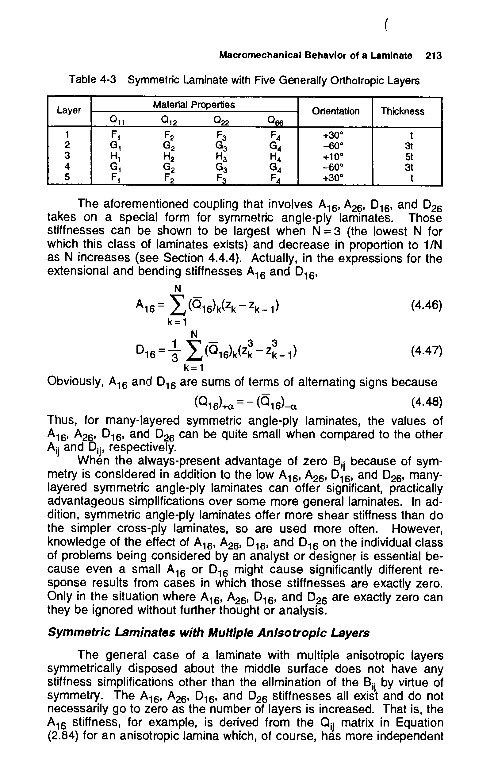 Table 4-3 Symmetric Laminate with Five Generally Orthotropic Layers...