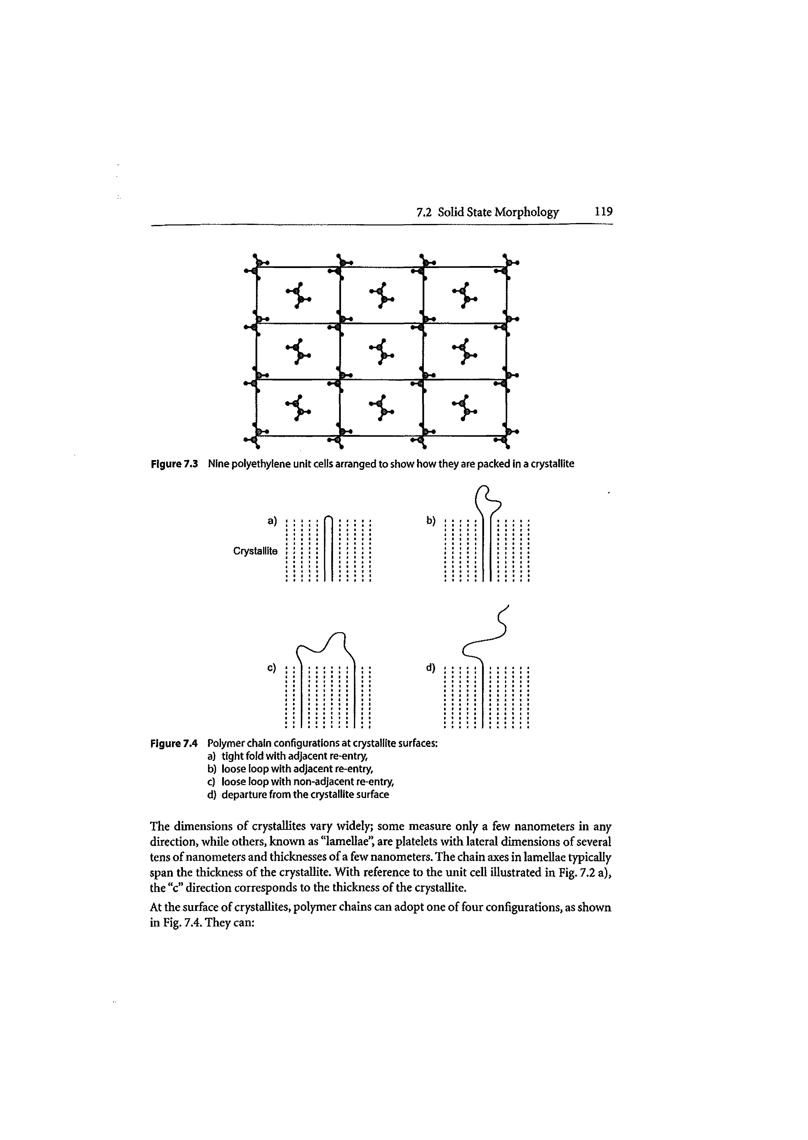 Figure 7.3 Nine polyethylene unit cells arranged to show how they are packed in a crystallite...