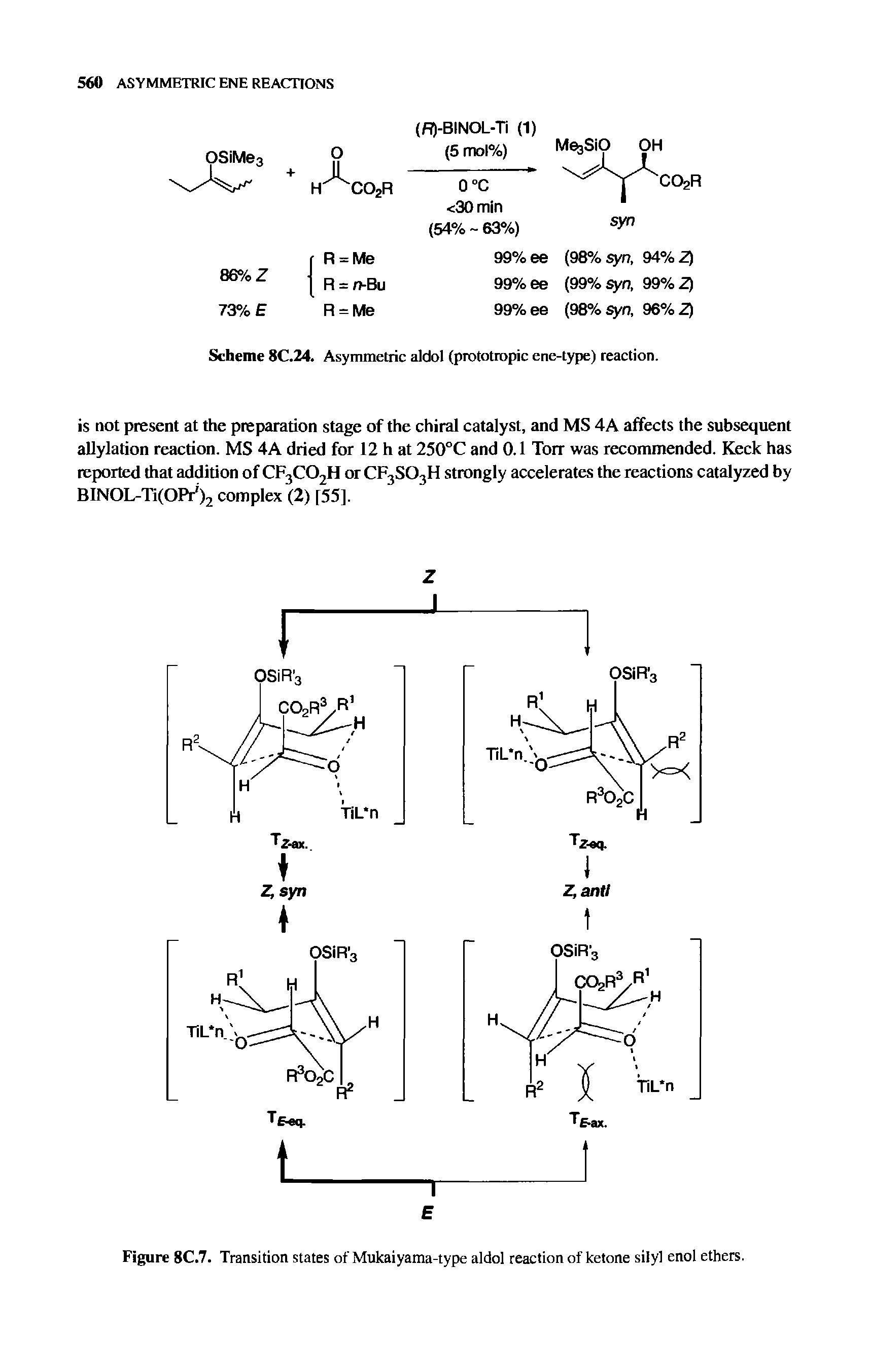 Figure 8C.7. Transition states of Mukaiyama-type aldol reaction of ketone silyl enol ethers.