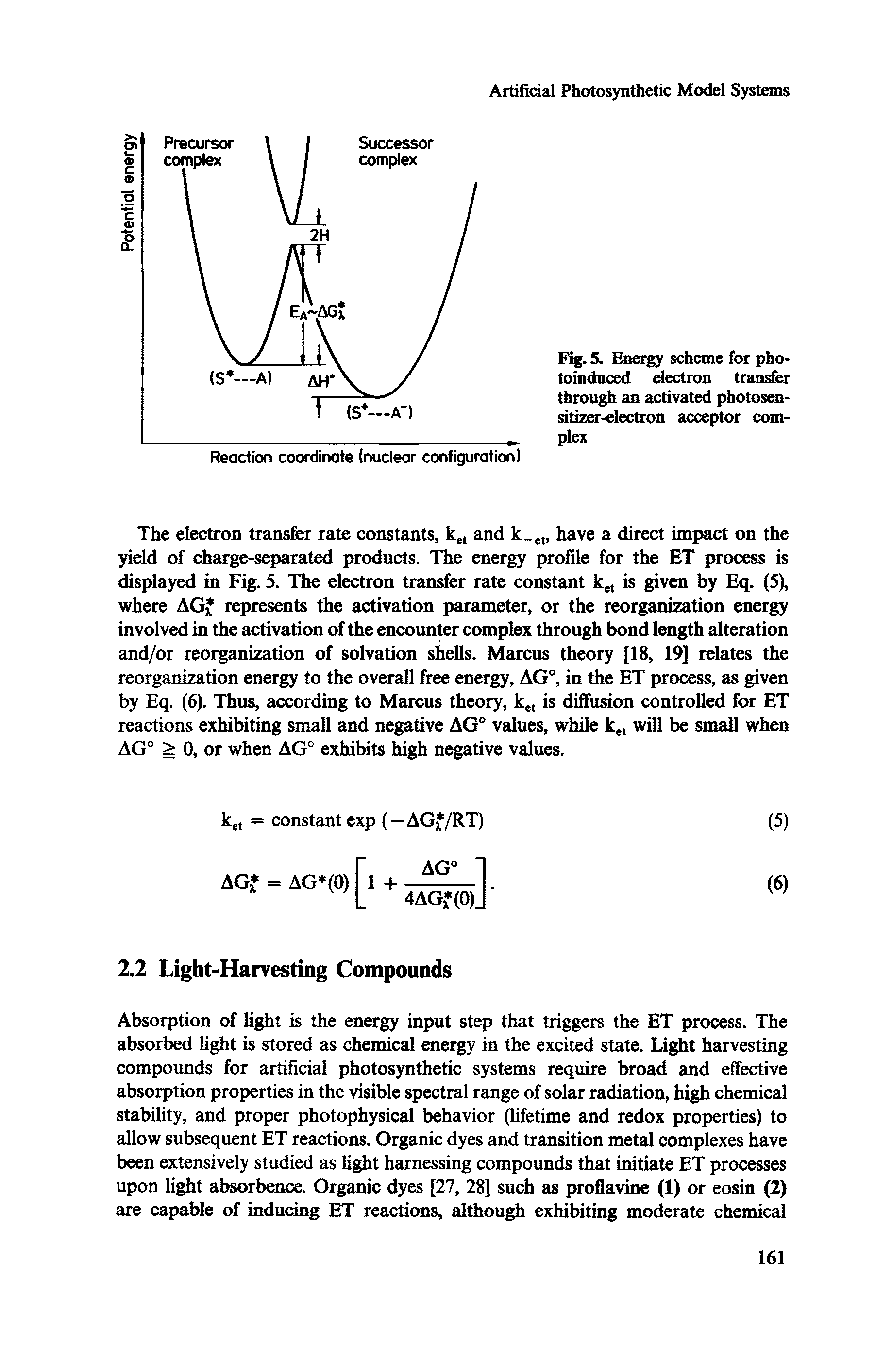Fig. 5. Energy scheme for pho-toinduced electron transfer through an activated photosensitizer-electron acceptor complex...