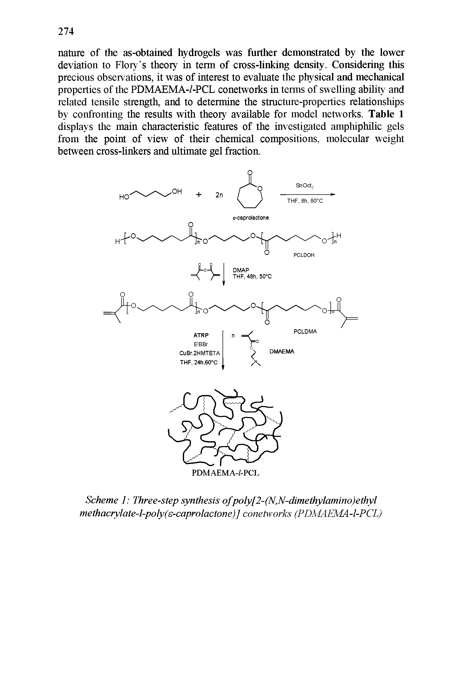 Scheme 1 Three-step synthesis ofpoly[2-(N,N-dimethylamino)ethyl methacrylate-l-poly(s-caprolactone)] conetworks (PDMAEMA-l-PCL)...