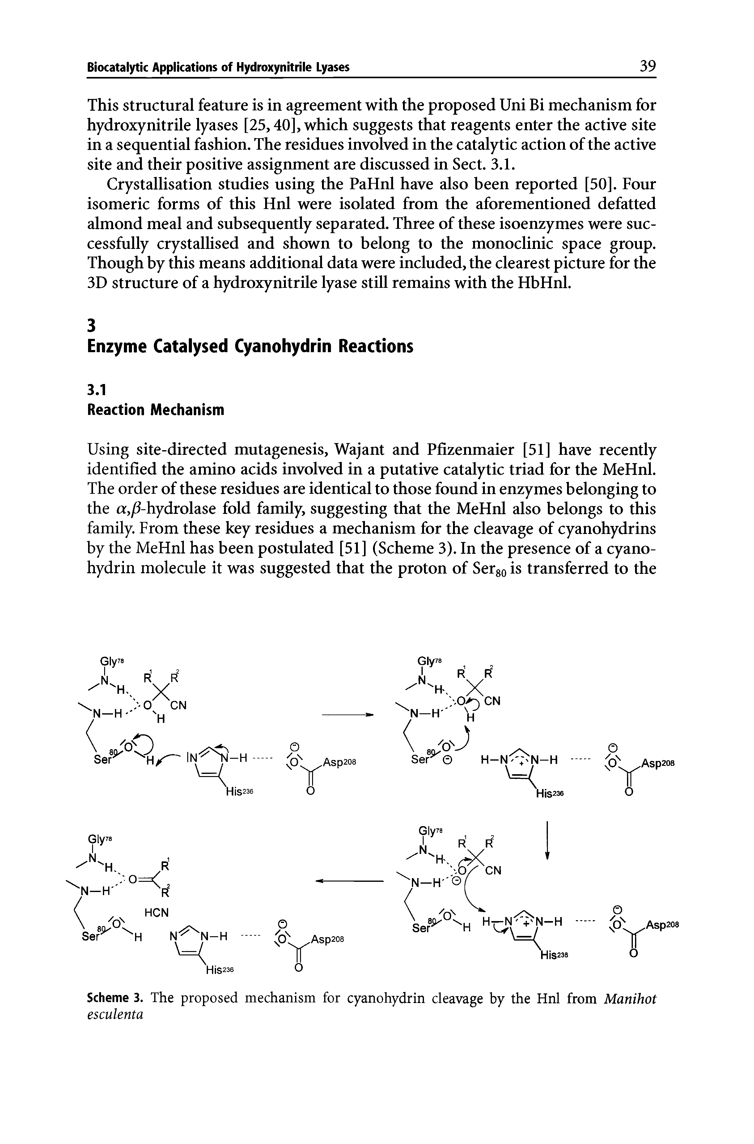 Scheme 3. The proposed mechanism for cyanohydrin cleavage by the Hnl from Manihot...