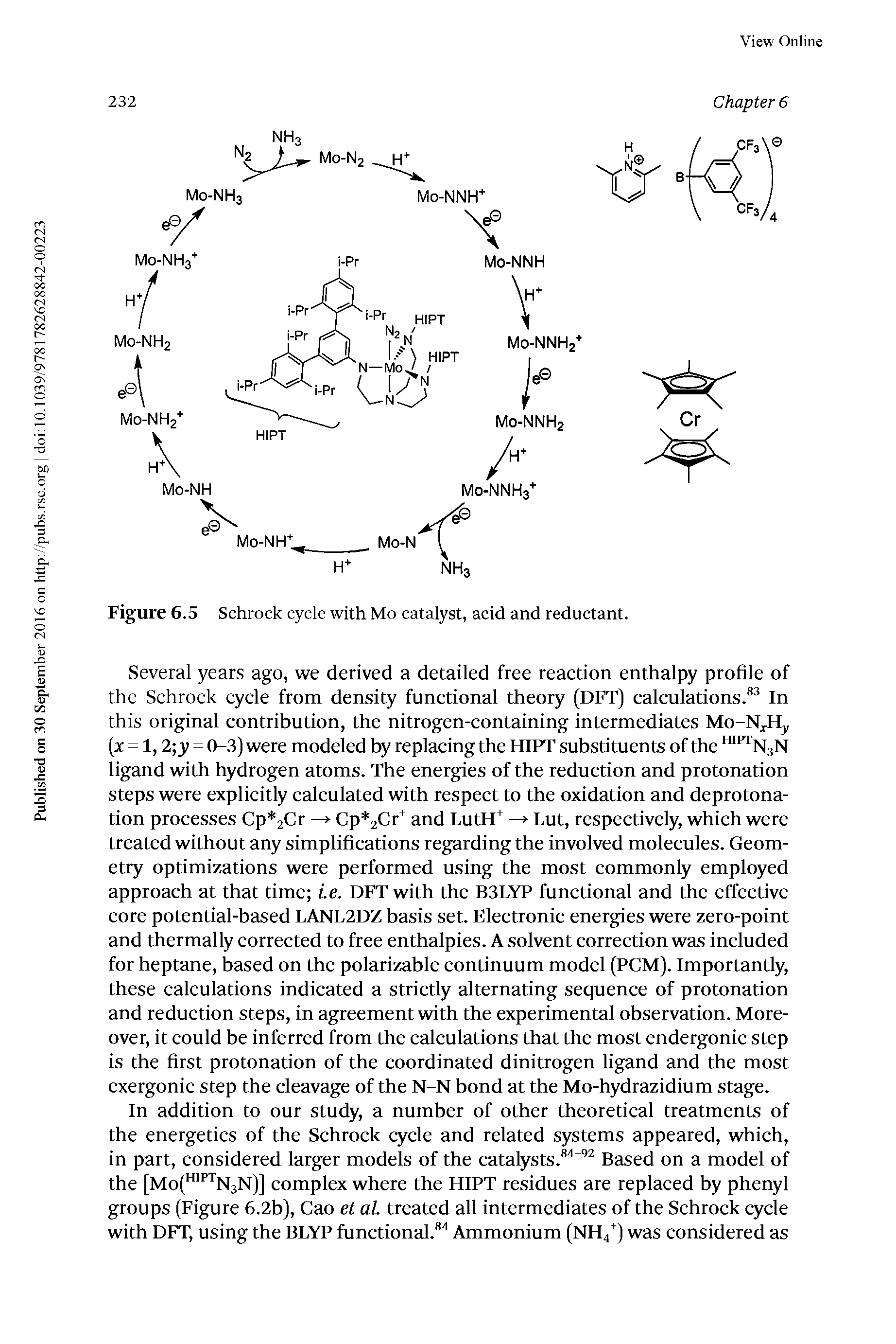 Figure 6.5 Schrock cycle with Mo catalyst, acid and reductant.