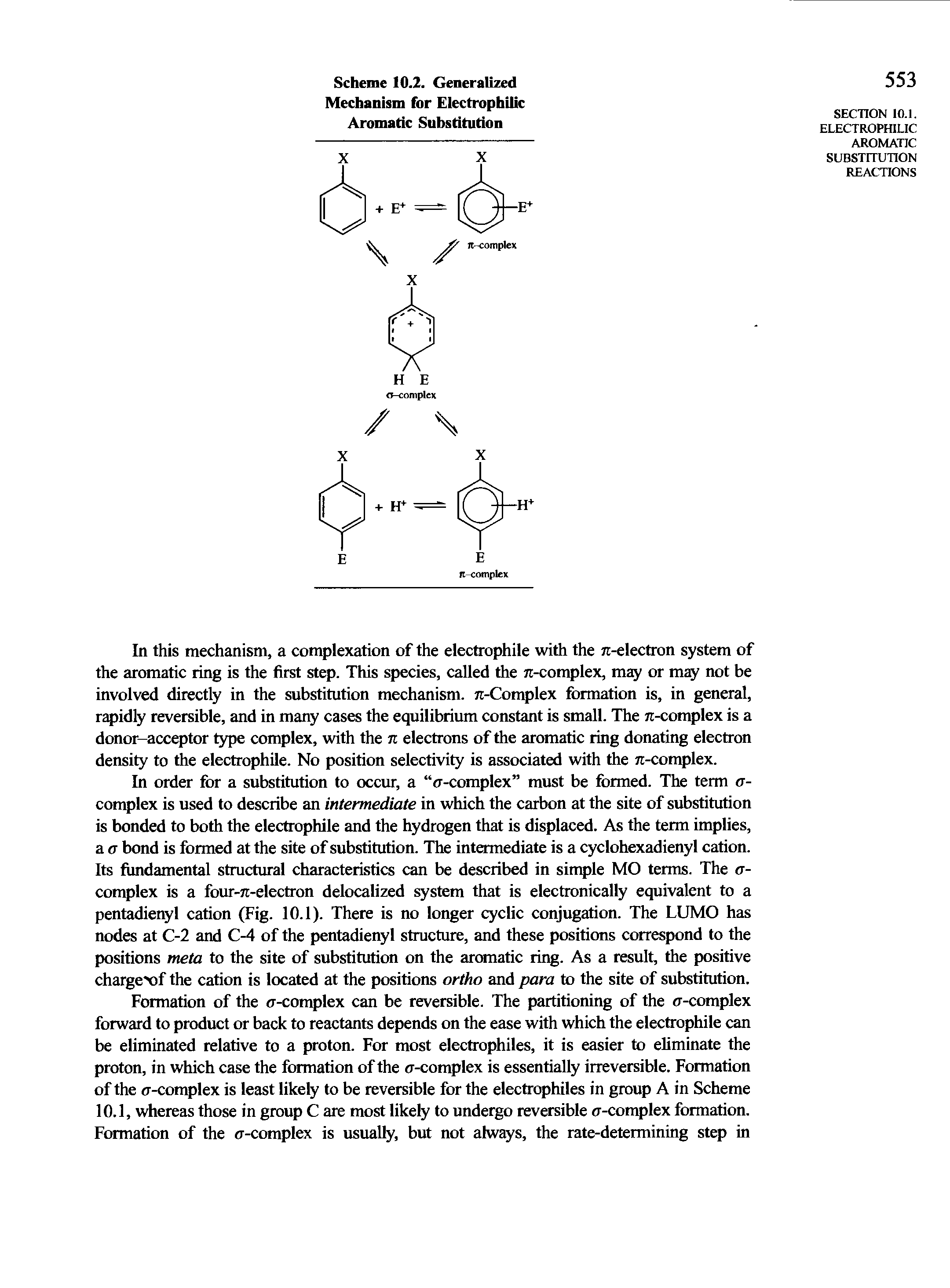 Scheme 10.2. Generalized Mechanism for Electrophilic Aromatic Substitution...