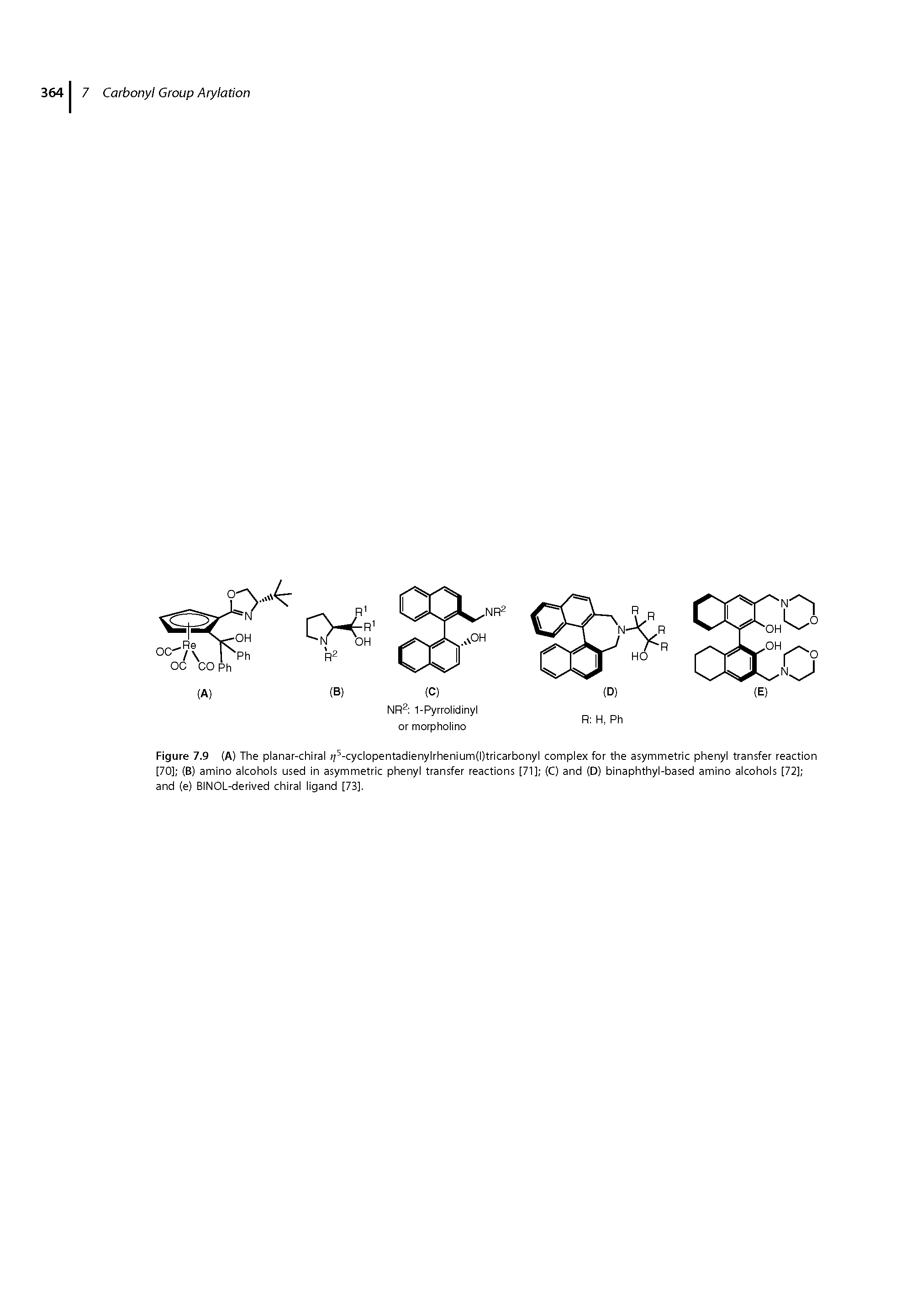 Figure 7.9 (A) The planar-chiral -cyclopentadienylrhenium(l)tricarbonyl complex for the asymmetric phenyl transfer reaction...