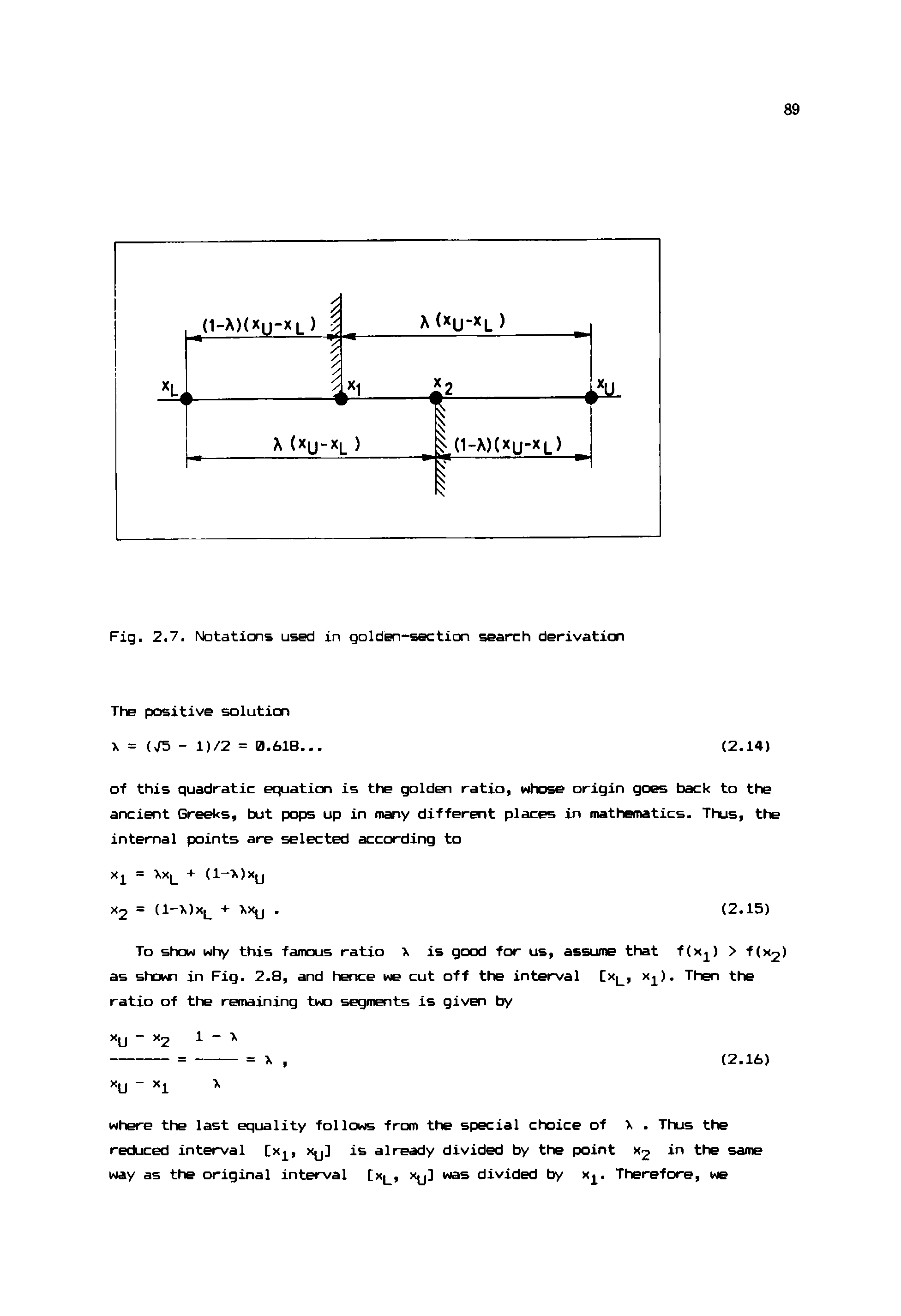 Fig. 2.7. Notations used in golden-section search derivation...