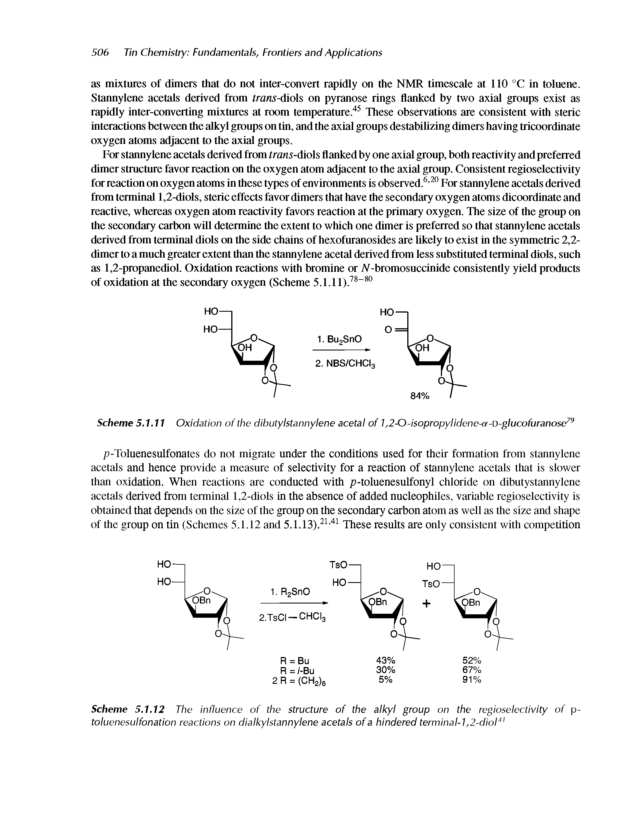 Scheme 5.1.12 The influence of the structure of the alkyl group on the regioselectivity of p-toluenesulfonation reactions on dialkylstannylene acetals of a hindered terminal-1,2-diol" ...