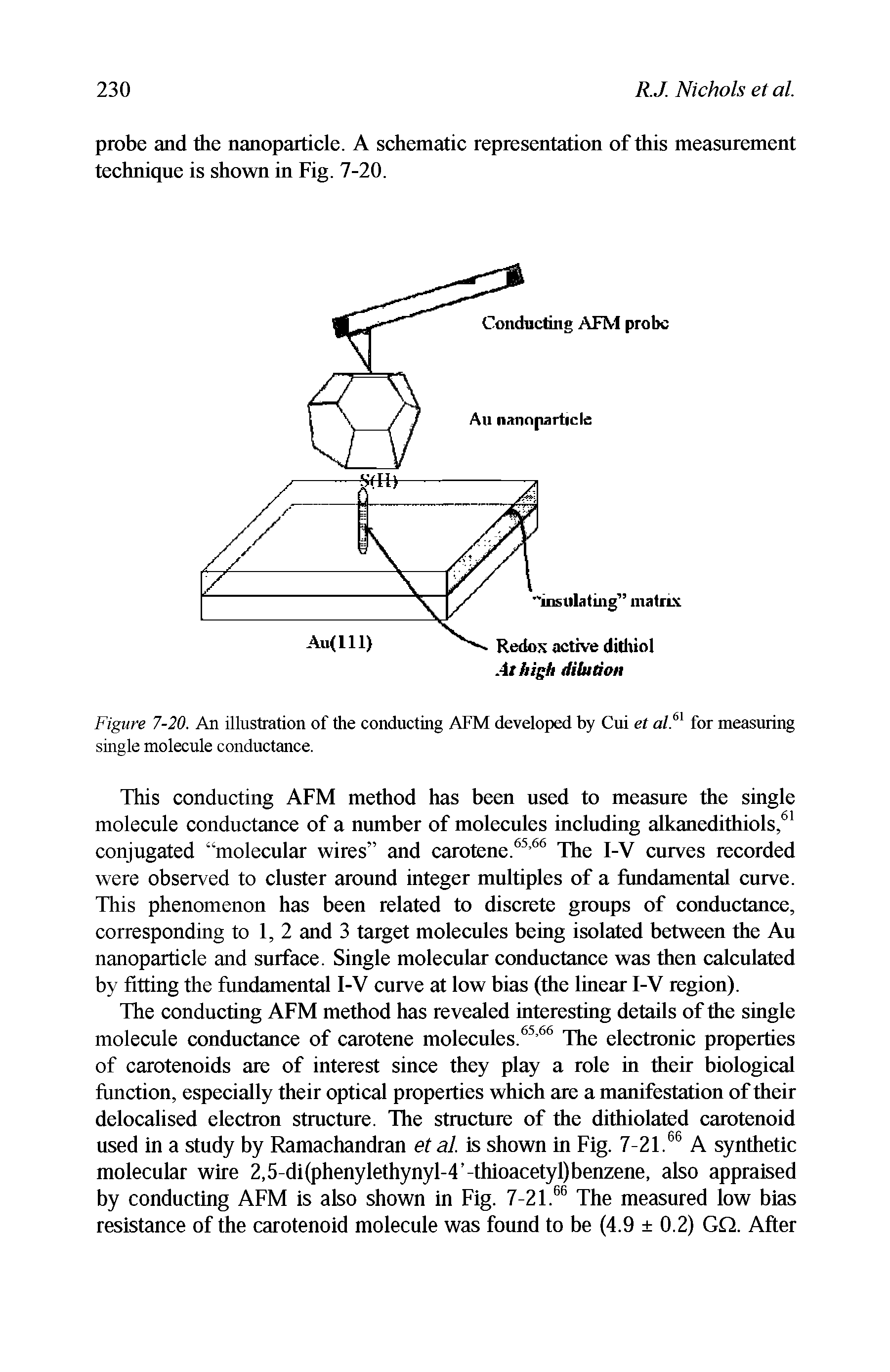 Figure 7-20. An illustration of the conducting AFM developed by Cui et al. for measuring single molecule conductance.