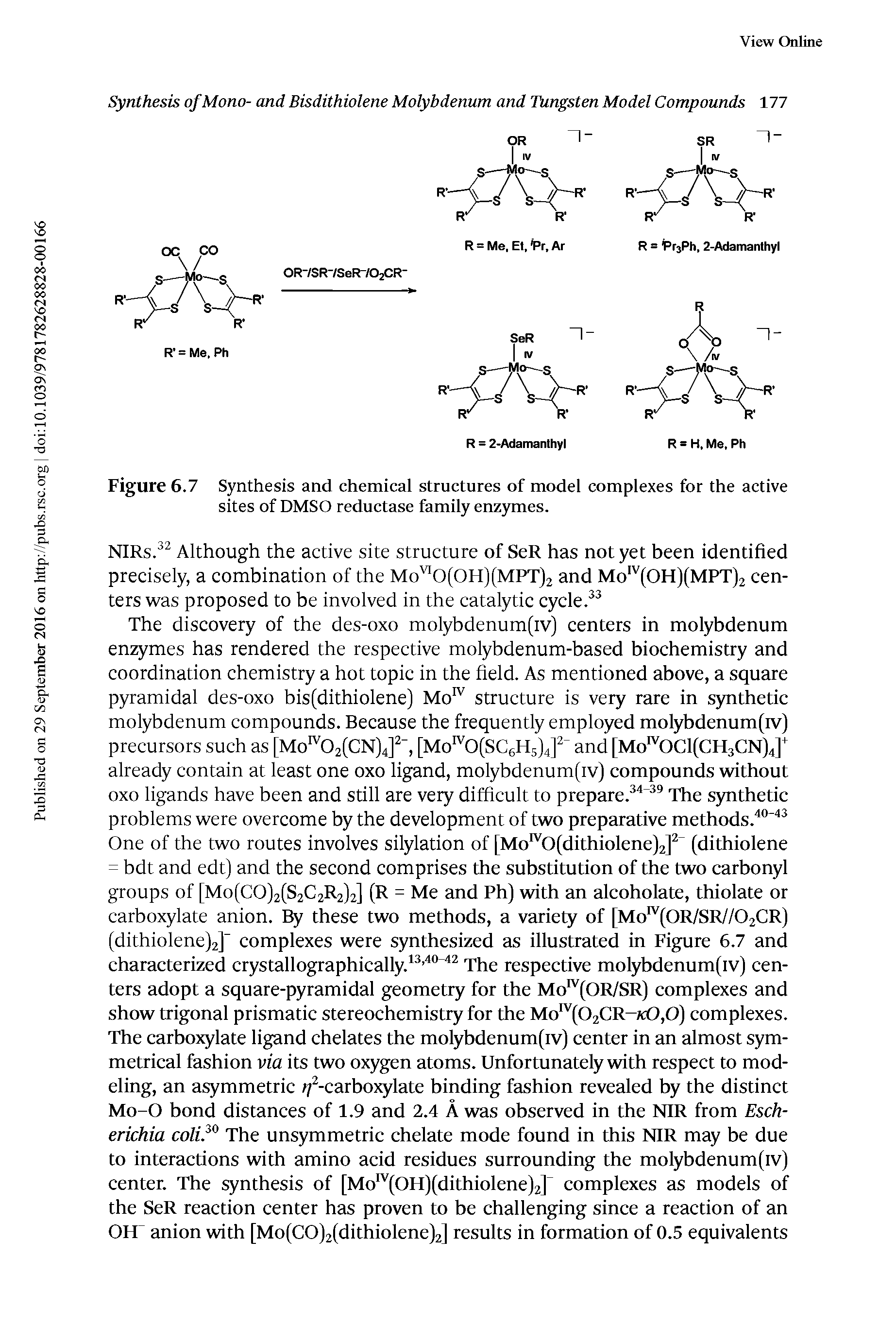 Figure 6.7 Synthesis and chemical structures of model complexes for the active sites of DMSO reductase family enz3mies.