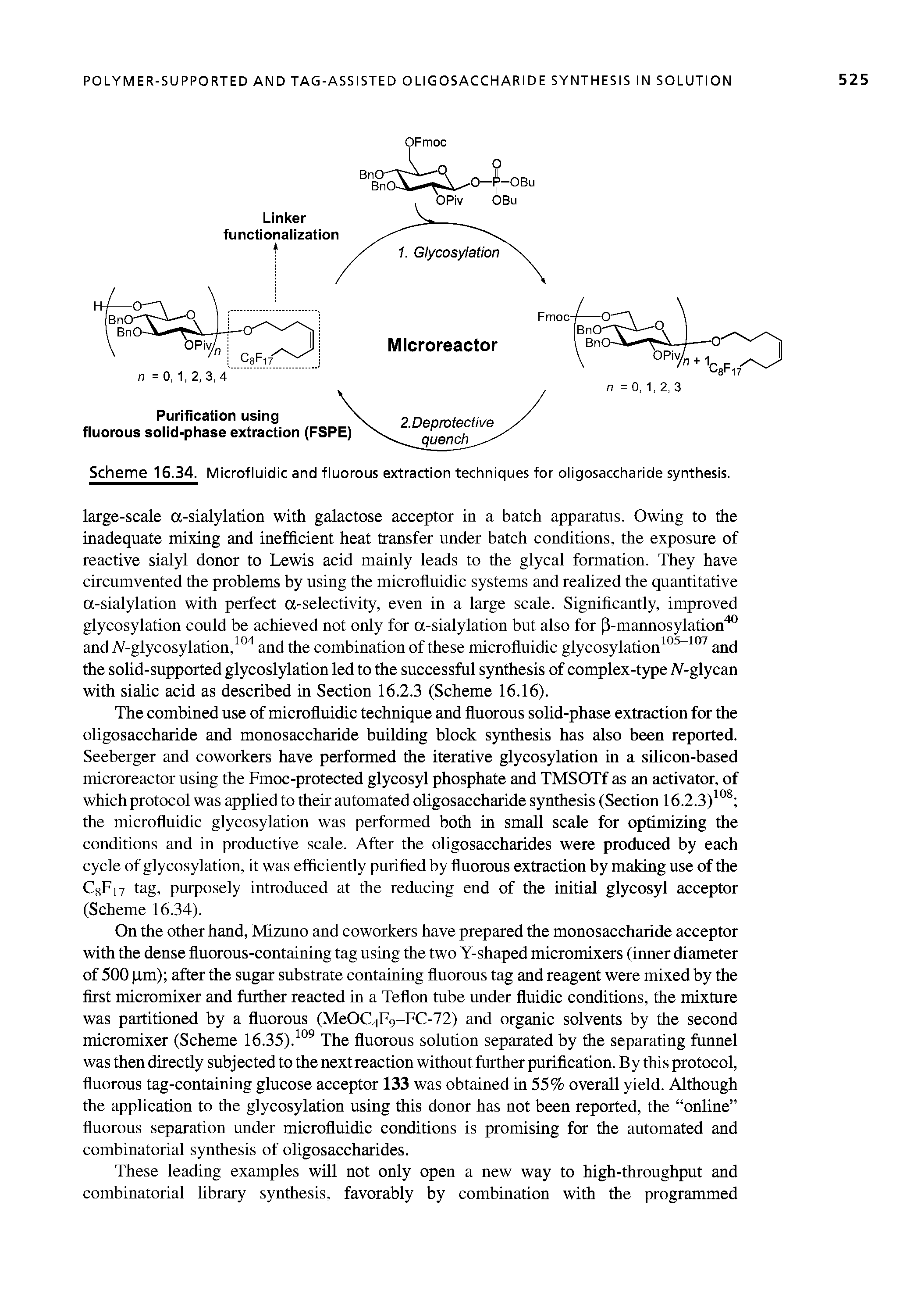 Scheme 16.34. Microfluidic and fluorous extraction techniques for oligosaccharide synthesis.