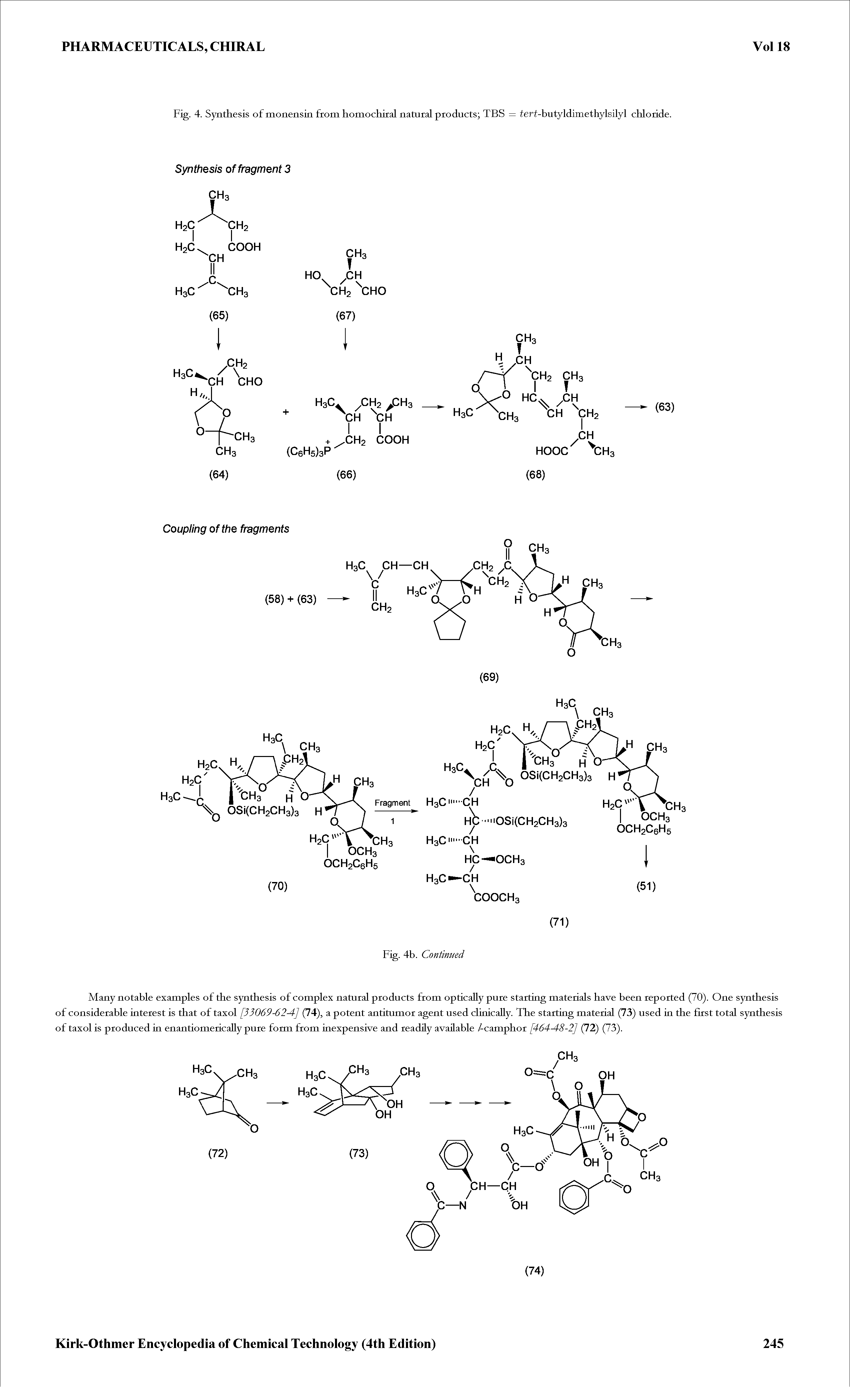 Fig. 4. Synthesis of monensin from homochiial natural products TBS = tert-butyldimethylsilyl chloride.