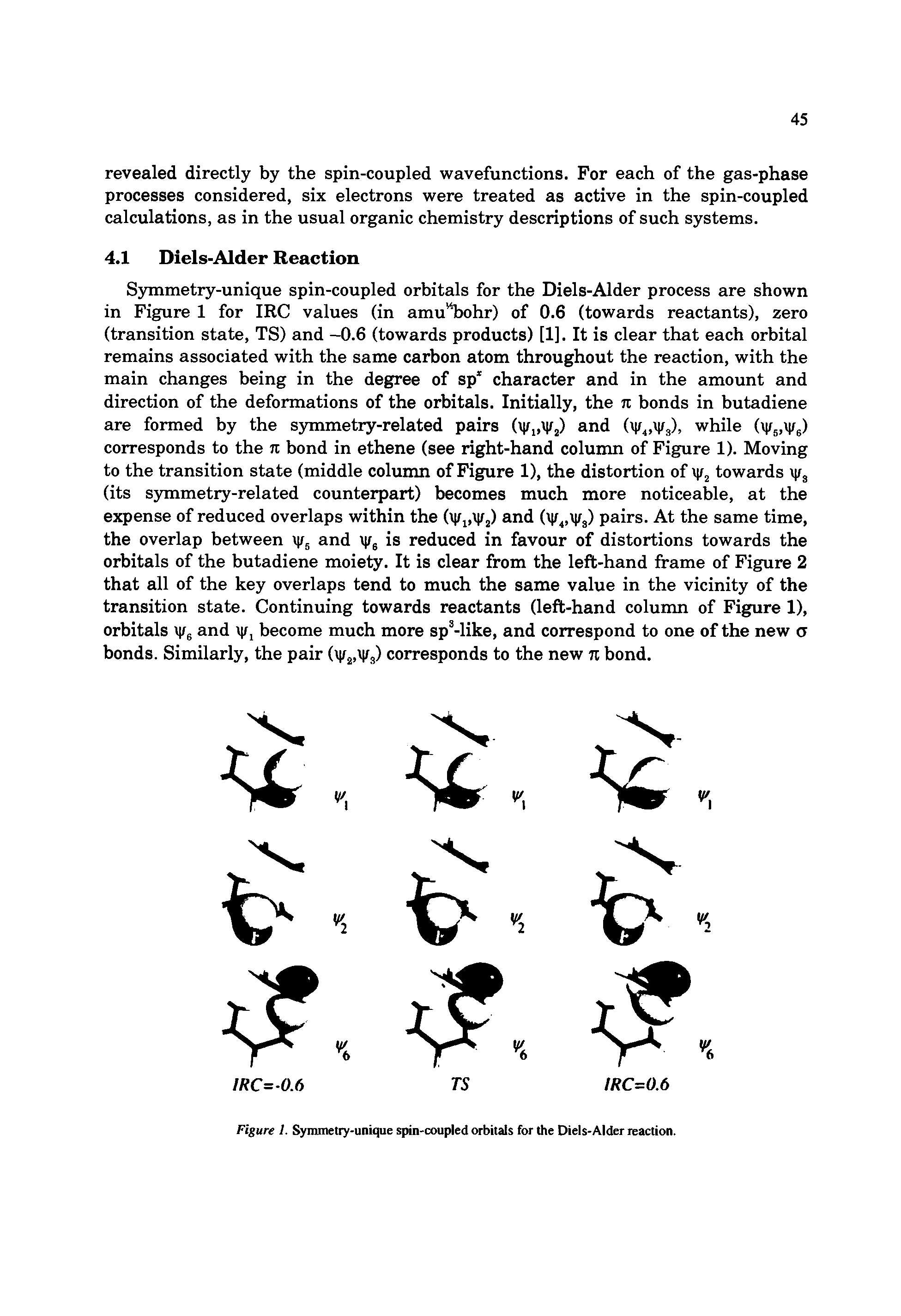 Figure 1. Symmetry-unique spin-coupled orbitals for the Diels-Alder reaction.