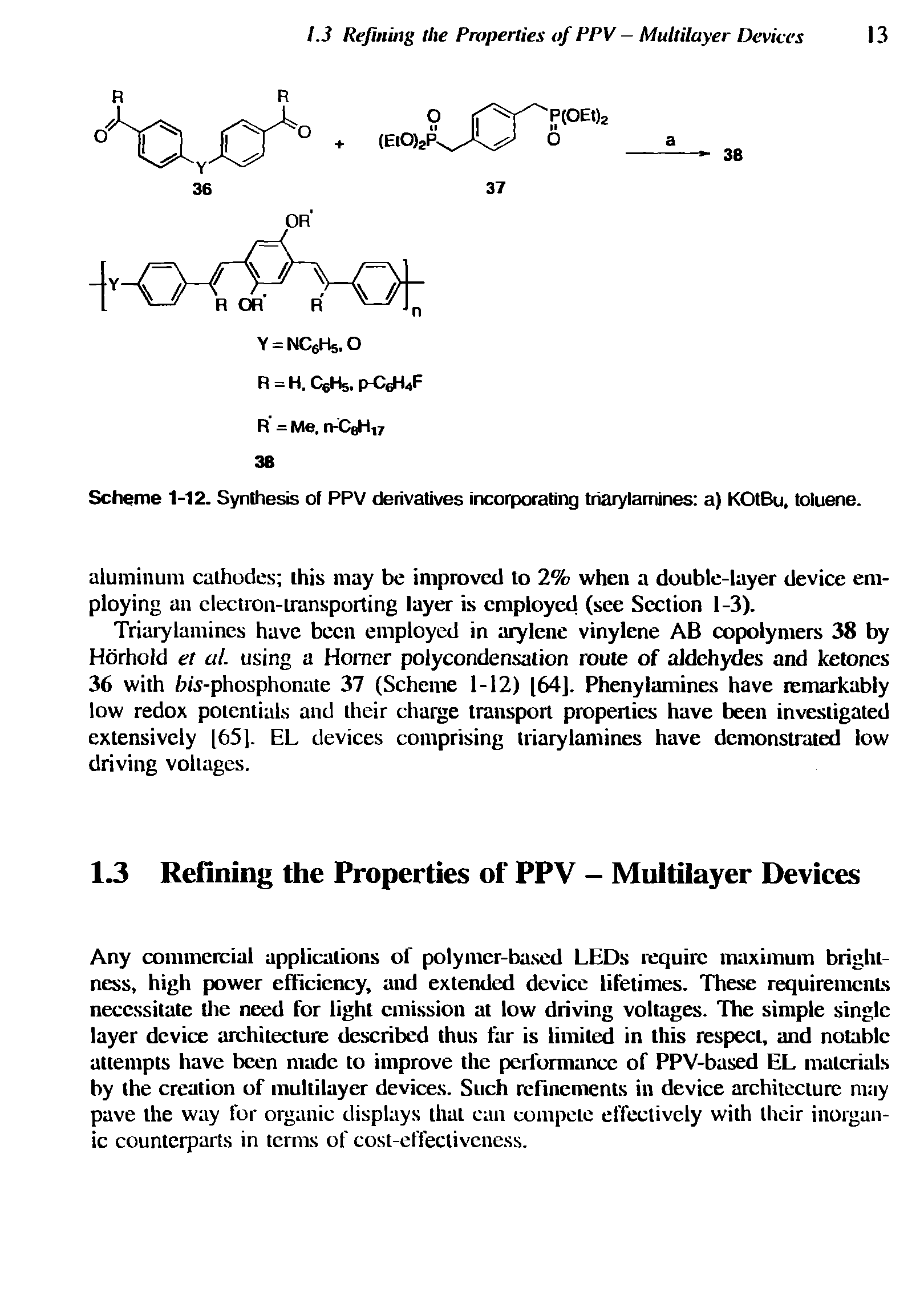 Scheme 1-12. Synthesis of PPV derivatives incorporating triarylamines a) KOtBu, toluene.