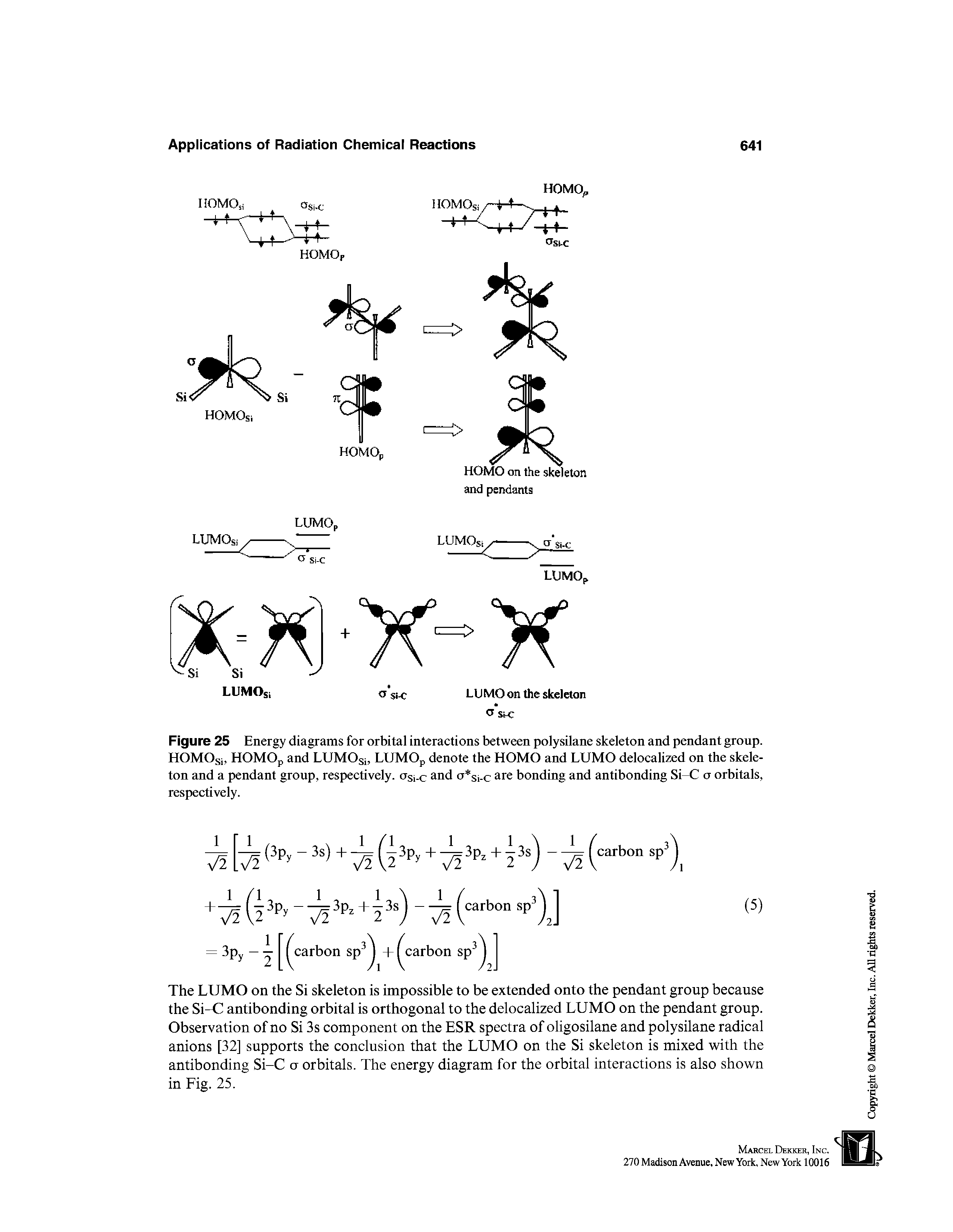 Figure 25 Energy diagrams for orbital interactions between polysilane skeleton and pendant group. HOMOsi, HOMOp and LUMOs , LUMOp denote the HOMO and LUMO delocalized on the skeleton and a pendant group, respectively, osi-c and a si-c are bonding and antibonding Si-C a orbitals, respectively.