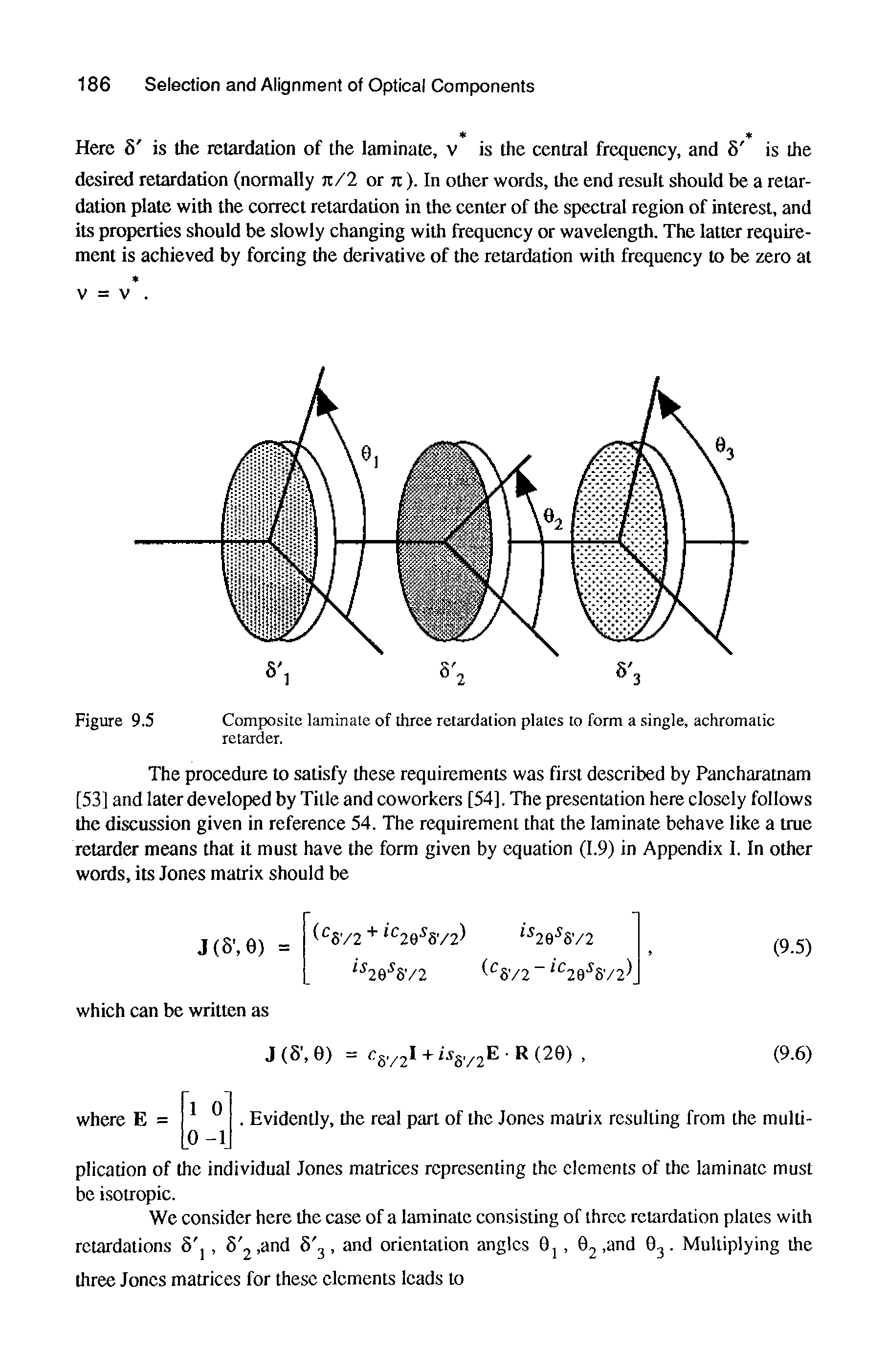 Figure 9.5 Composite laminate of three retardation plates to form a single, achromatic...