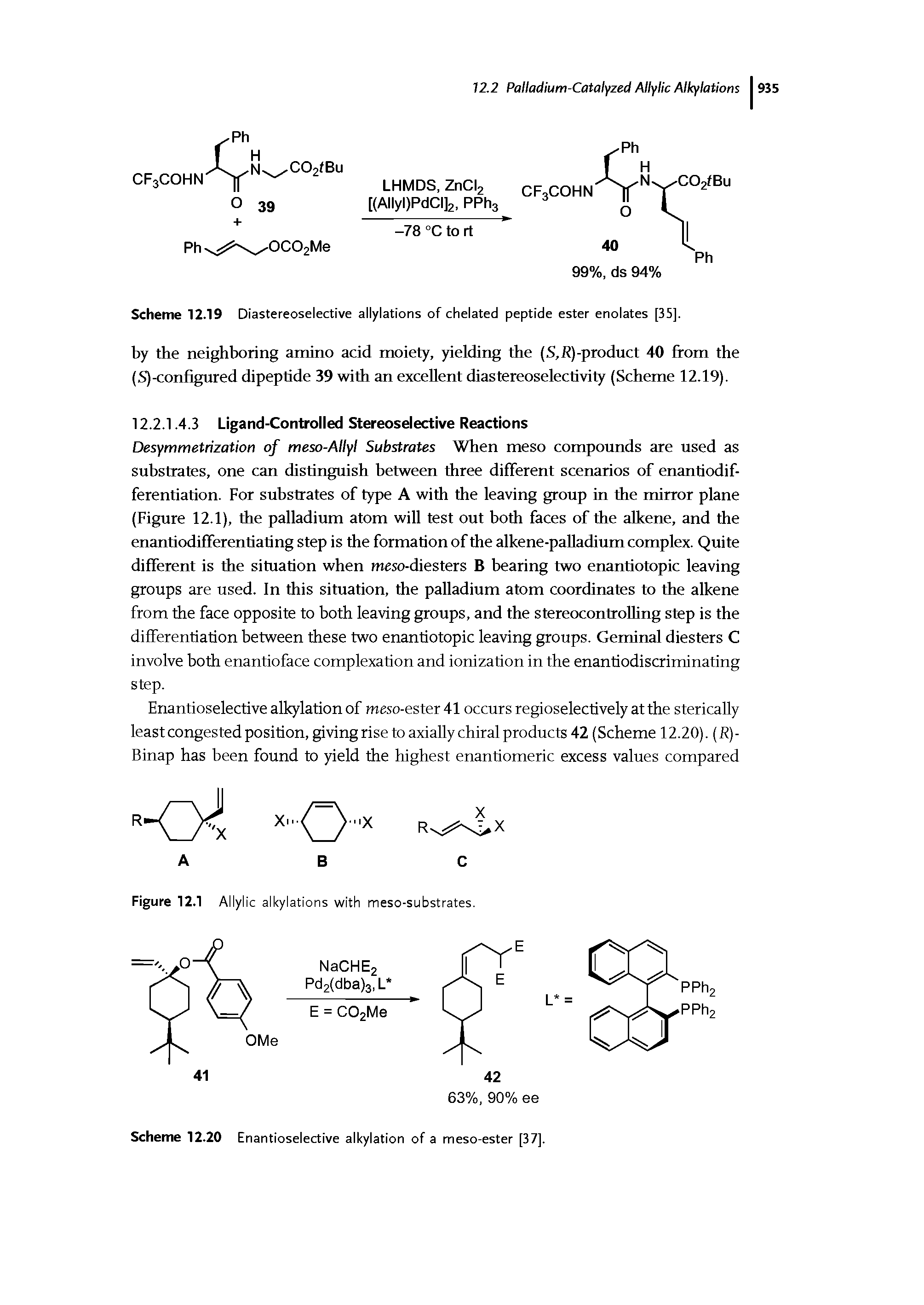 Scheme 12.19 Diastereoselective allylations of chelated peptide ester etiolates [35].