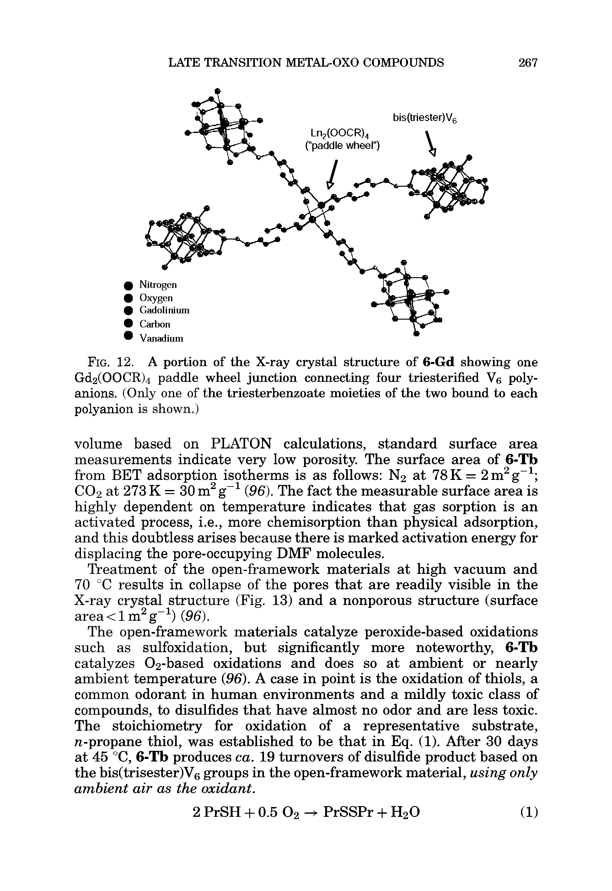 Fig. 12. A portion of the X-ray crystal structure of 6-Gd showing one Gd2(OOCR)4 paddle wheel junction connecting four triesterified Ve polyanions. (Only one of the triesterhenzoate moieties of the two hound to each polyanion is shown.)...