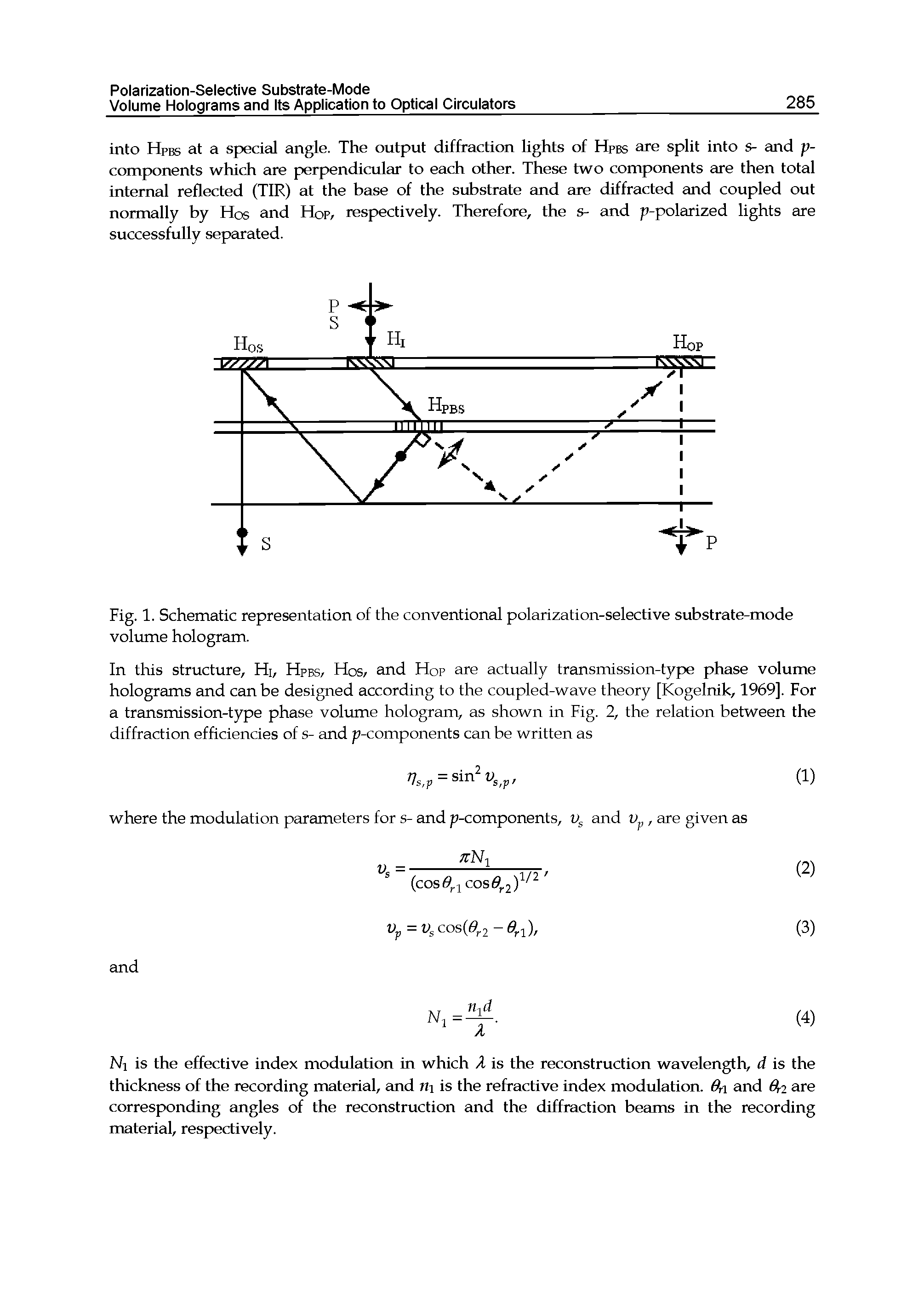 Fig. 1. Schematic representation of the conventional polarization-selective substrate-mode volume hologram.