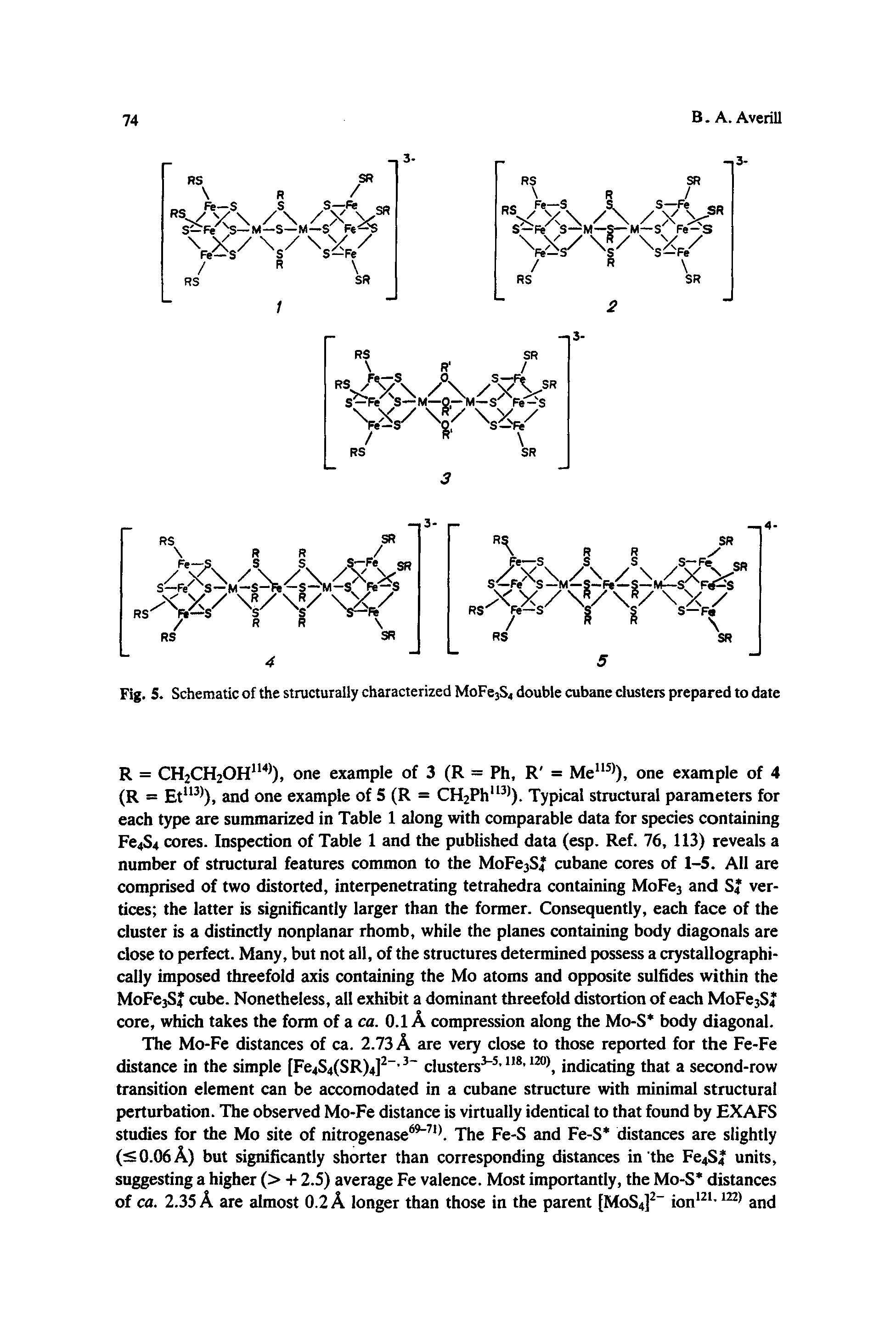 Fig. 5. Schematic of the structurally characterized MoFe3S4 double cubane clusters prepared to date...