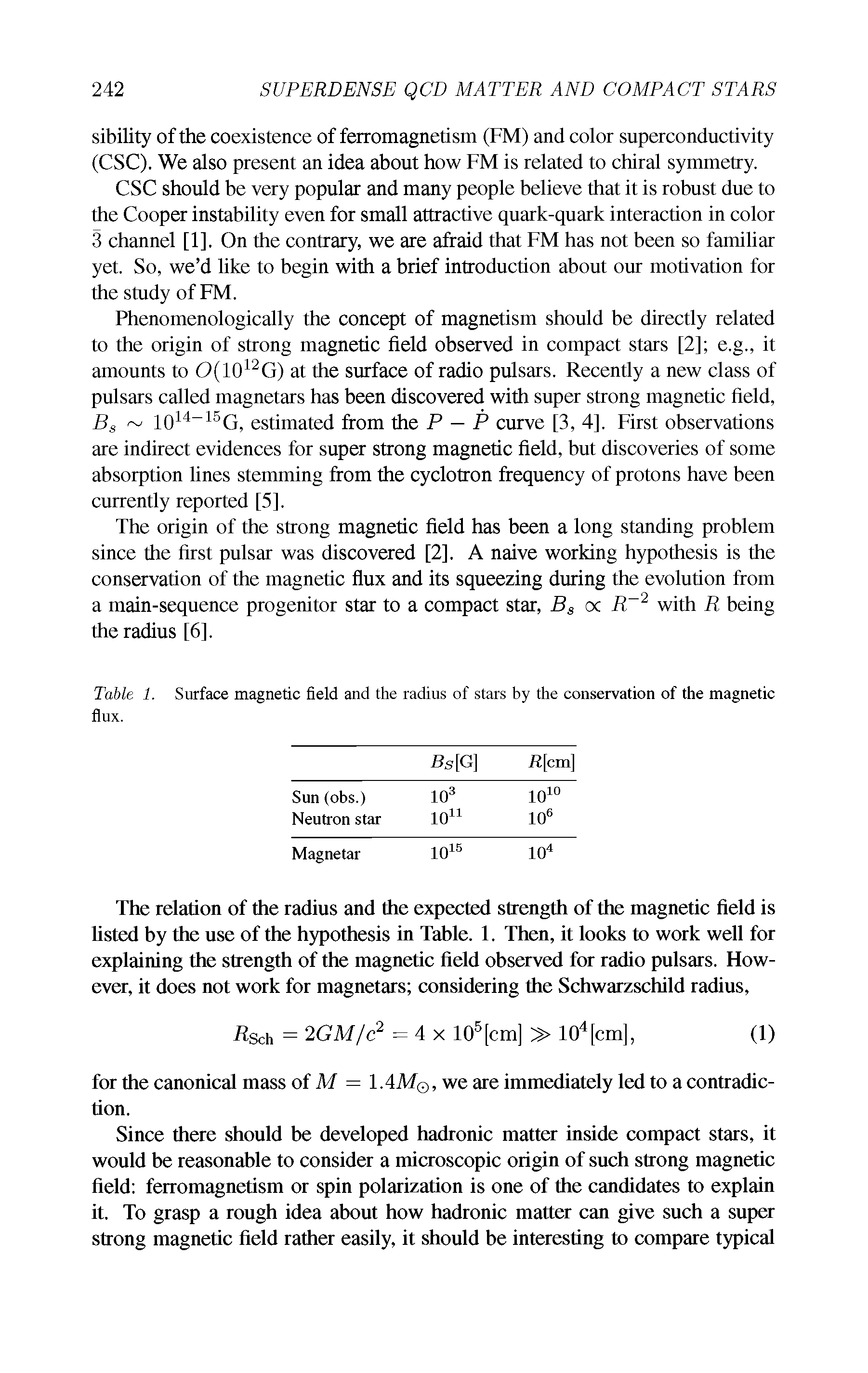 Table 1. Surface magnetic field and the radius of stars by the conservation of the magnetic flux.