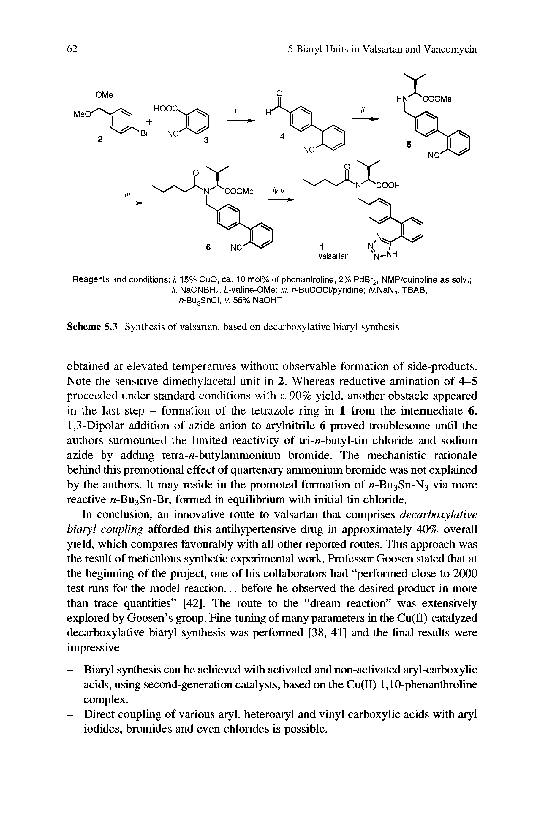 Scheme 5.3 Synthesis of valsartan, based on decarboxylative biaryl synthesis...
