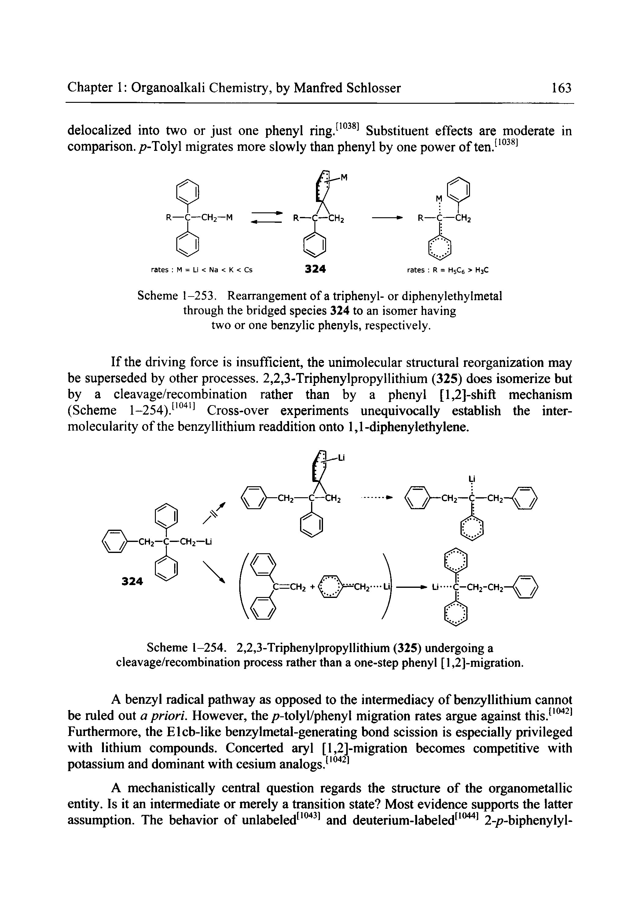 Scheme 1-254. 2,2,3-Triphenylpropyllithium (325) undergoing a cleavage/recombination process rather than a one-step phenyl [l,2]-migration.