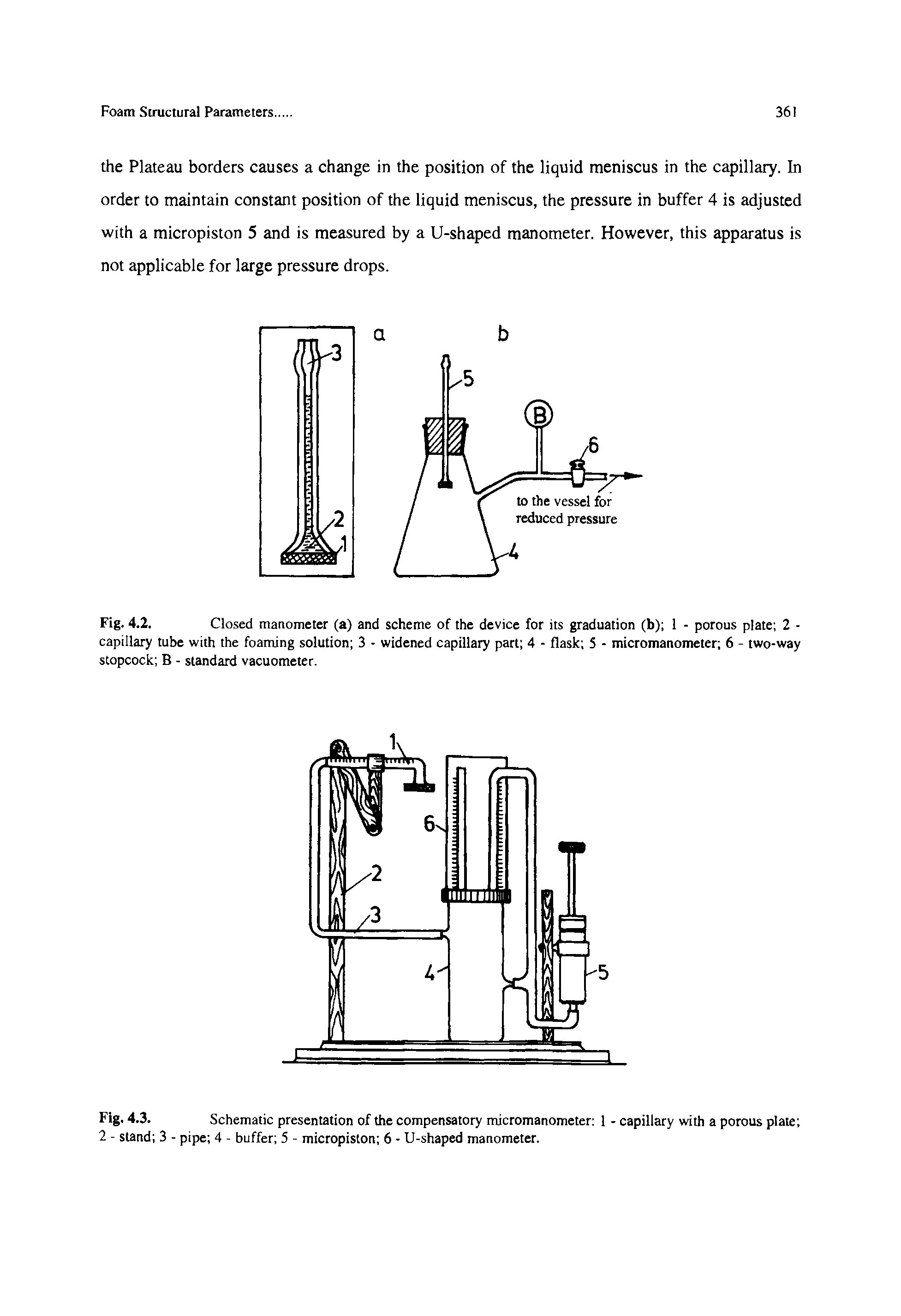 Fig. 4.2. Closed manometer (a) and scheme of the device for its graduation (b) 1 - porous plate 2 -...