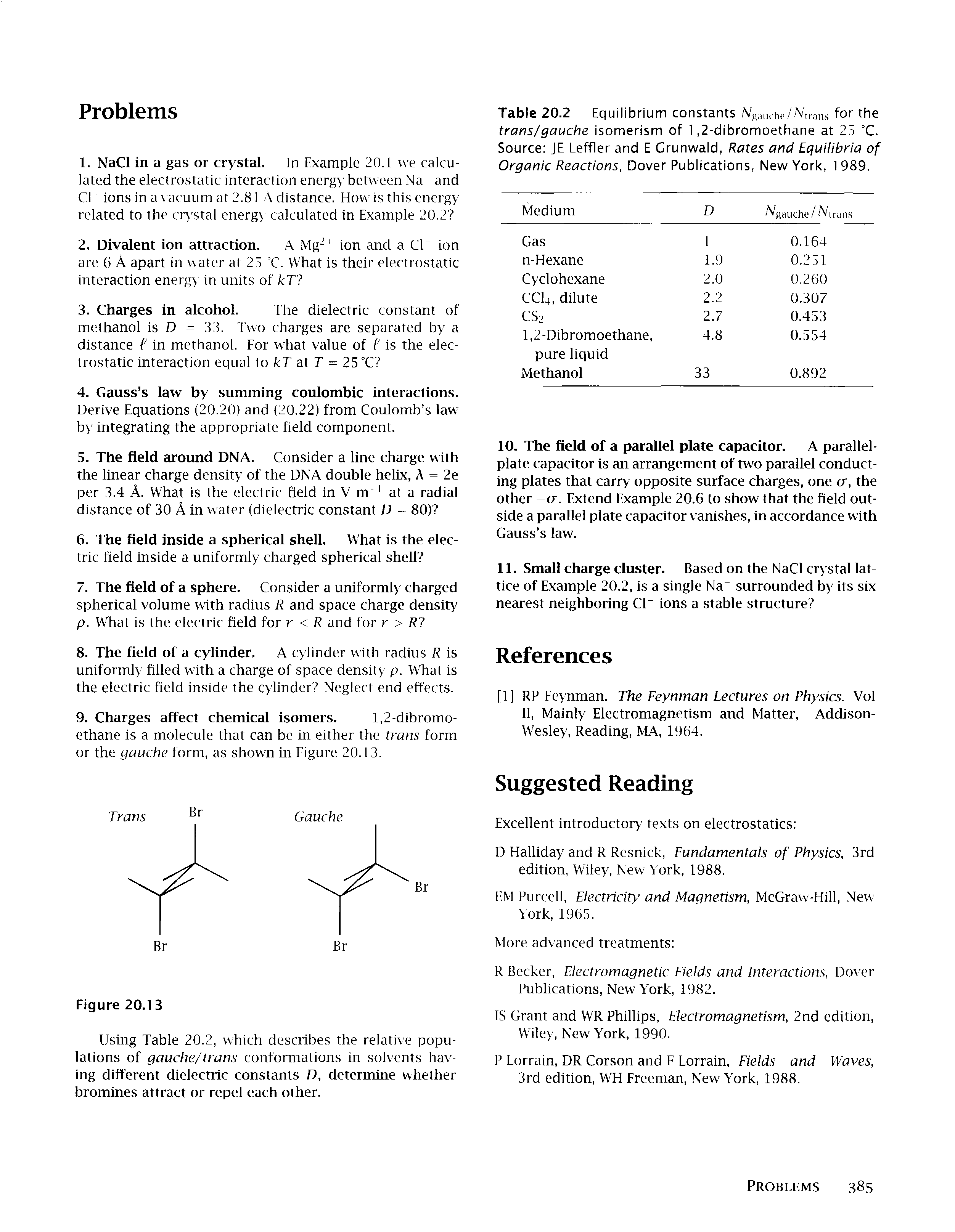 Table 20.2 Equilibrium constants N autho/N tran,s for the trans/gauche isomerism of 1,2-dibromoethane at 25 °C. Source JE Leffler and E Crunwald, Rates and Equilibria of Organic Reactions, Dover Publications, New York, 1989.