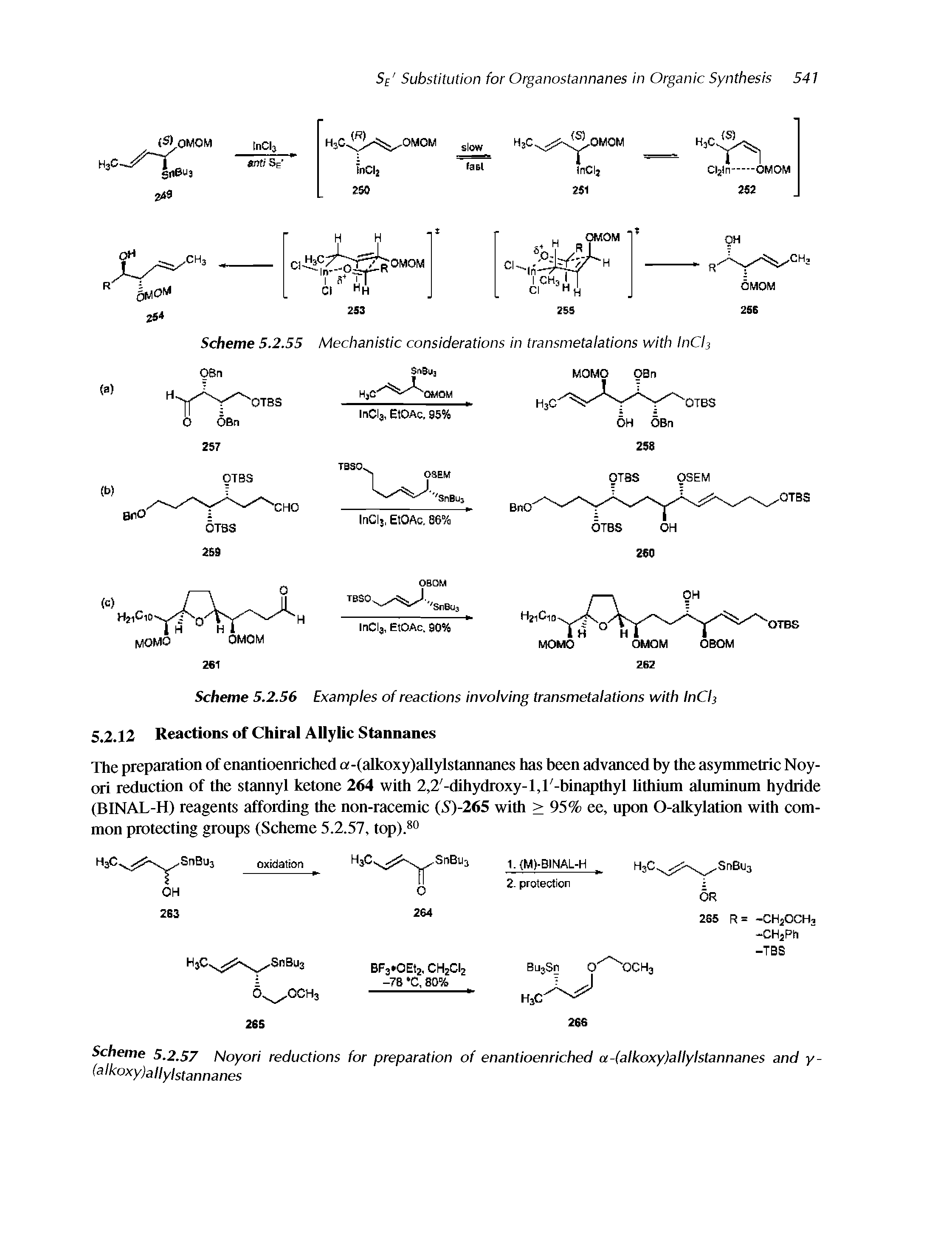 Scheme 5.2.56 Examples of reactions involving transmetalations with InCIs 5.2.12 Reactions of Chiral Allylic Stannanes...