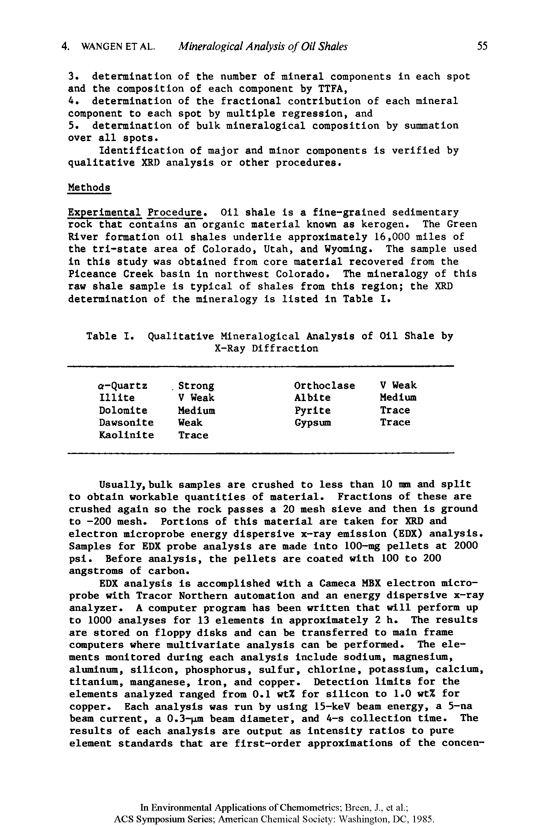 Table I. Qualitative Mineralogical Analysis of Oil Shale by X-Ray Diffraction...