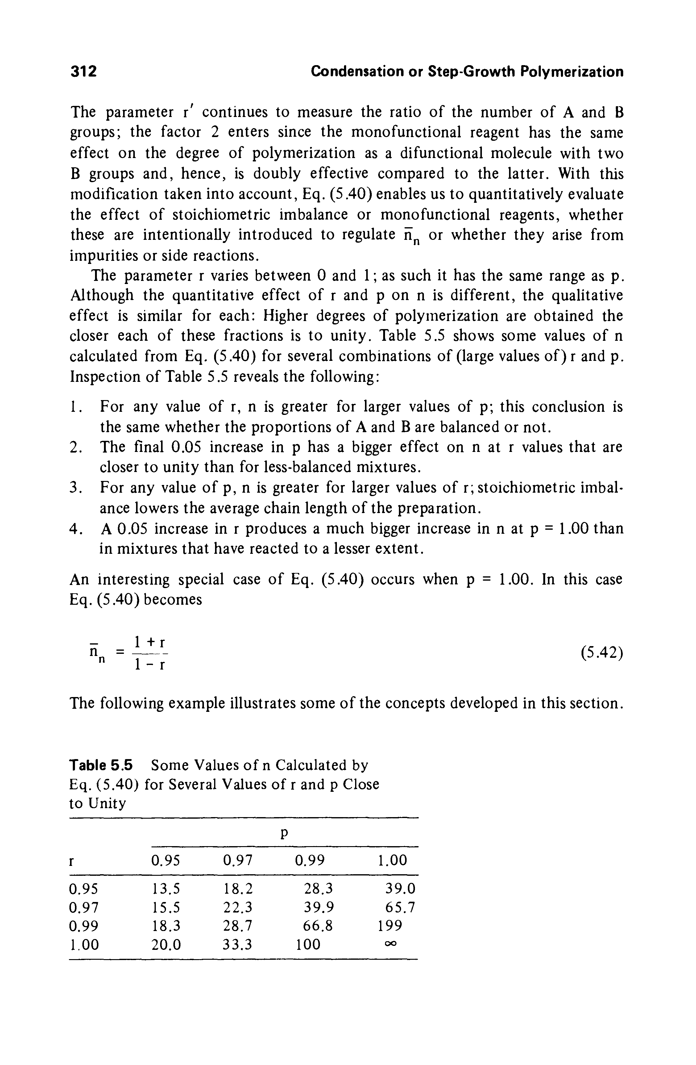 Table 5.5 Some Values of n Calculated by Eq. (5.40) for Several Values of r and p Close to Unity...