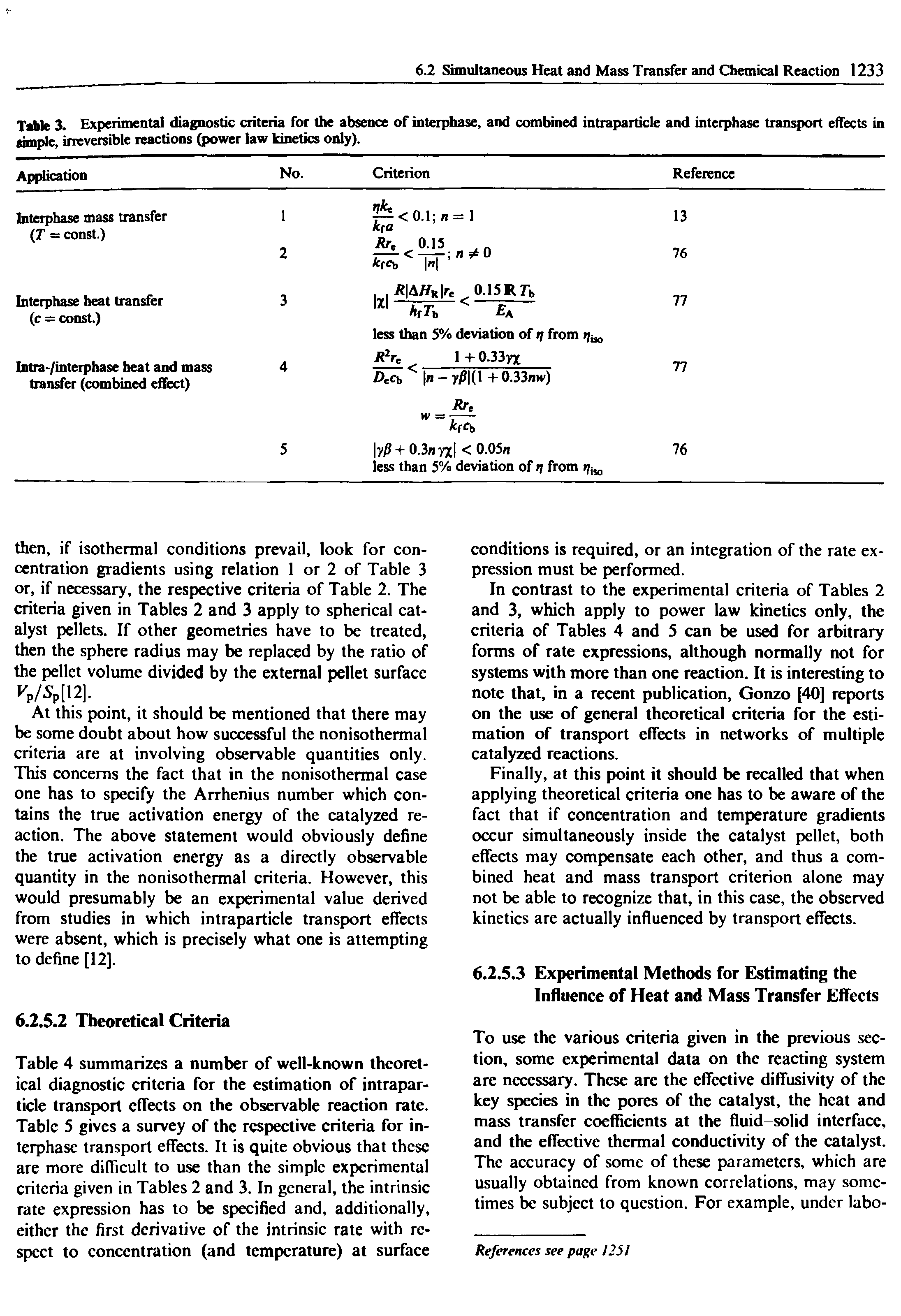 Table 3. Experimental diagnostic criteria for the absence of interphase, and combined intraparticle and interphase transport effects in twipip irreversible reactions (power law kinetics only). ...