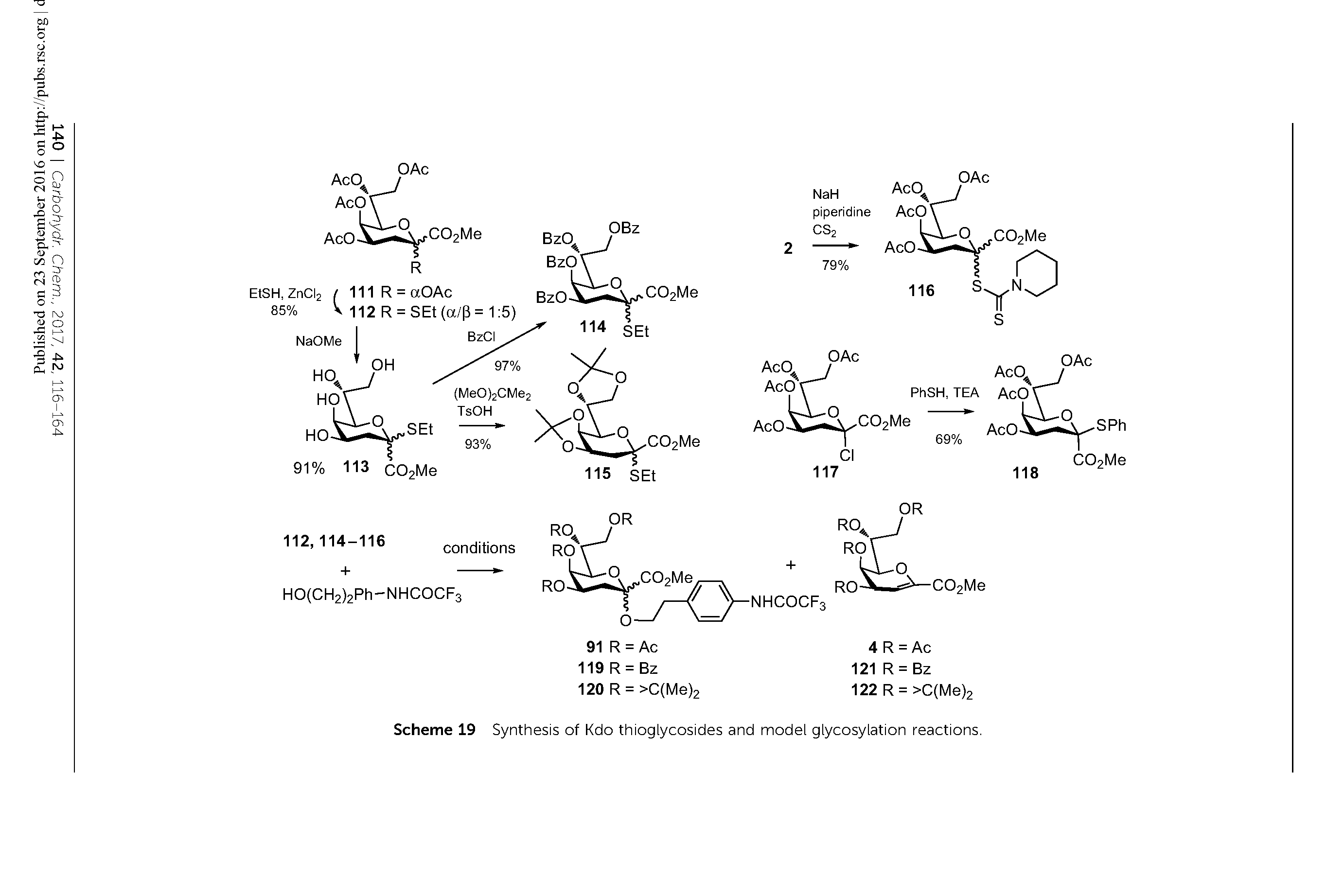 Scheme 19 Synthesis of Kdo thioglycosides and model glycosylation reactions.