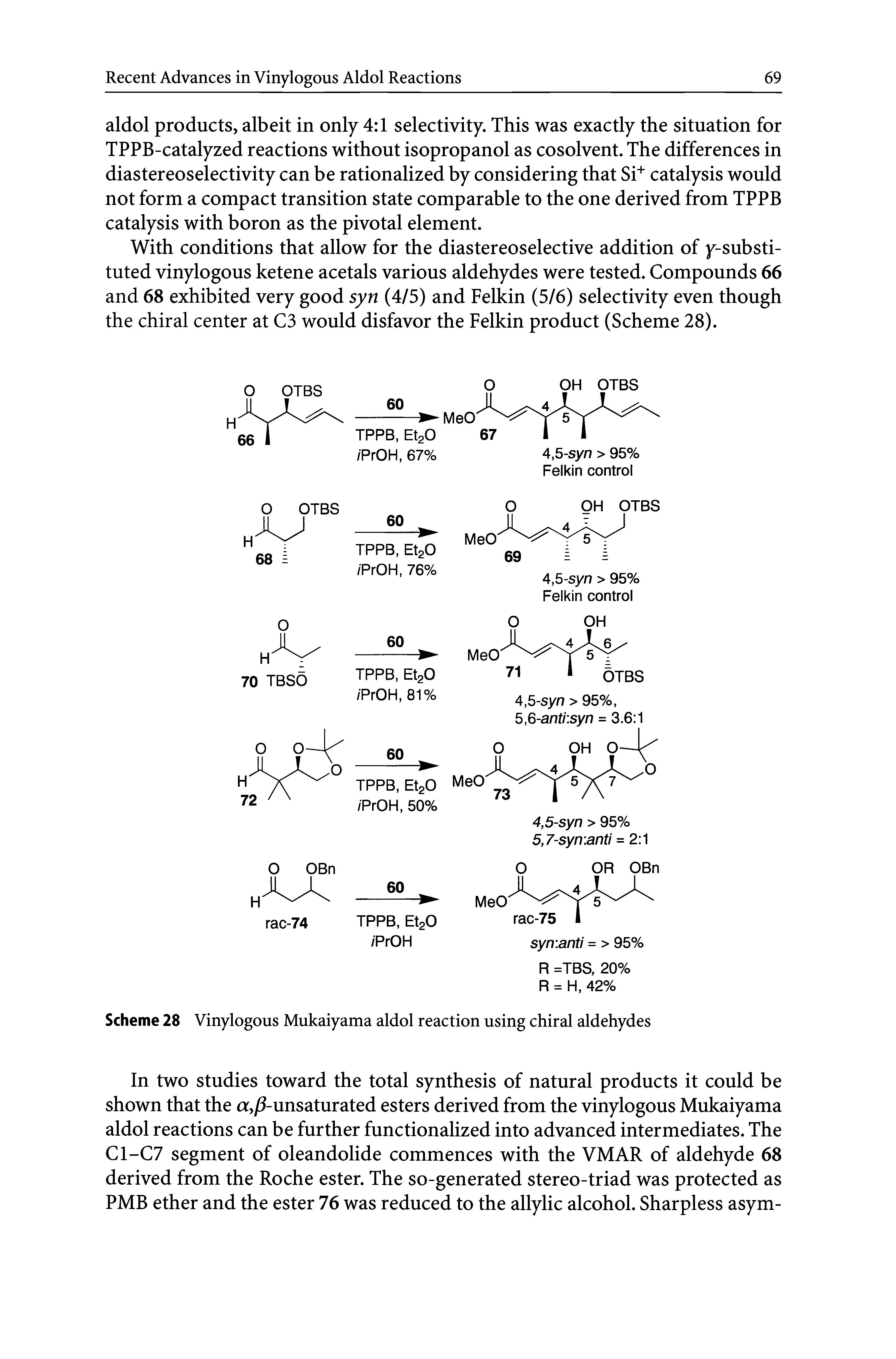 Scheme 28 Vinylogous Mukaiyama aldol reaction using chiral aldehydes...