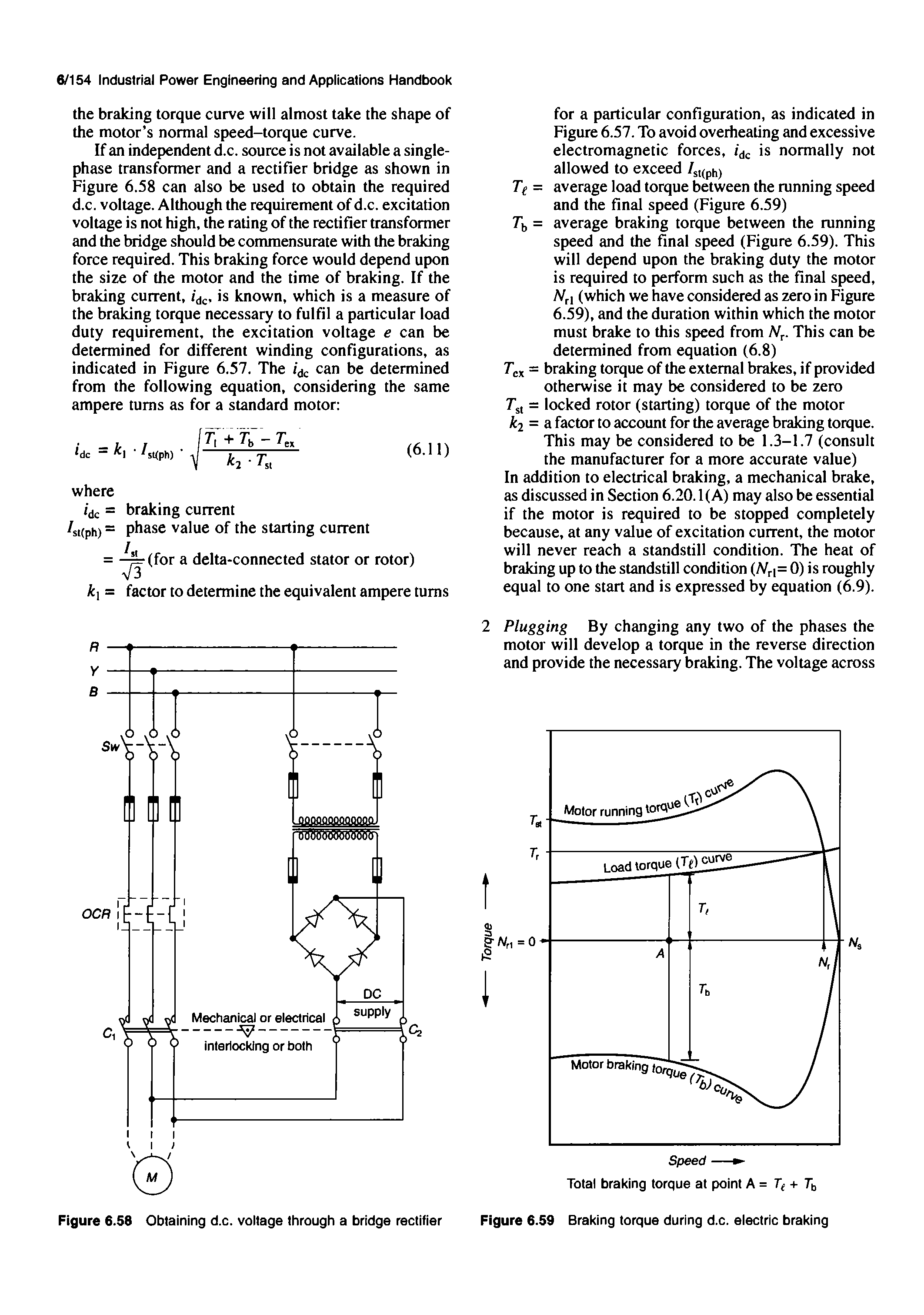 Figure 6.58 Obtaining d.c. voltage through a bridge rectifier Figure 6.59 Braking torque during d.c. electric braking...