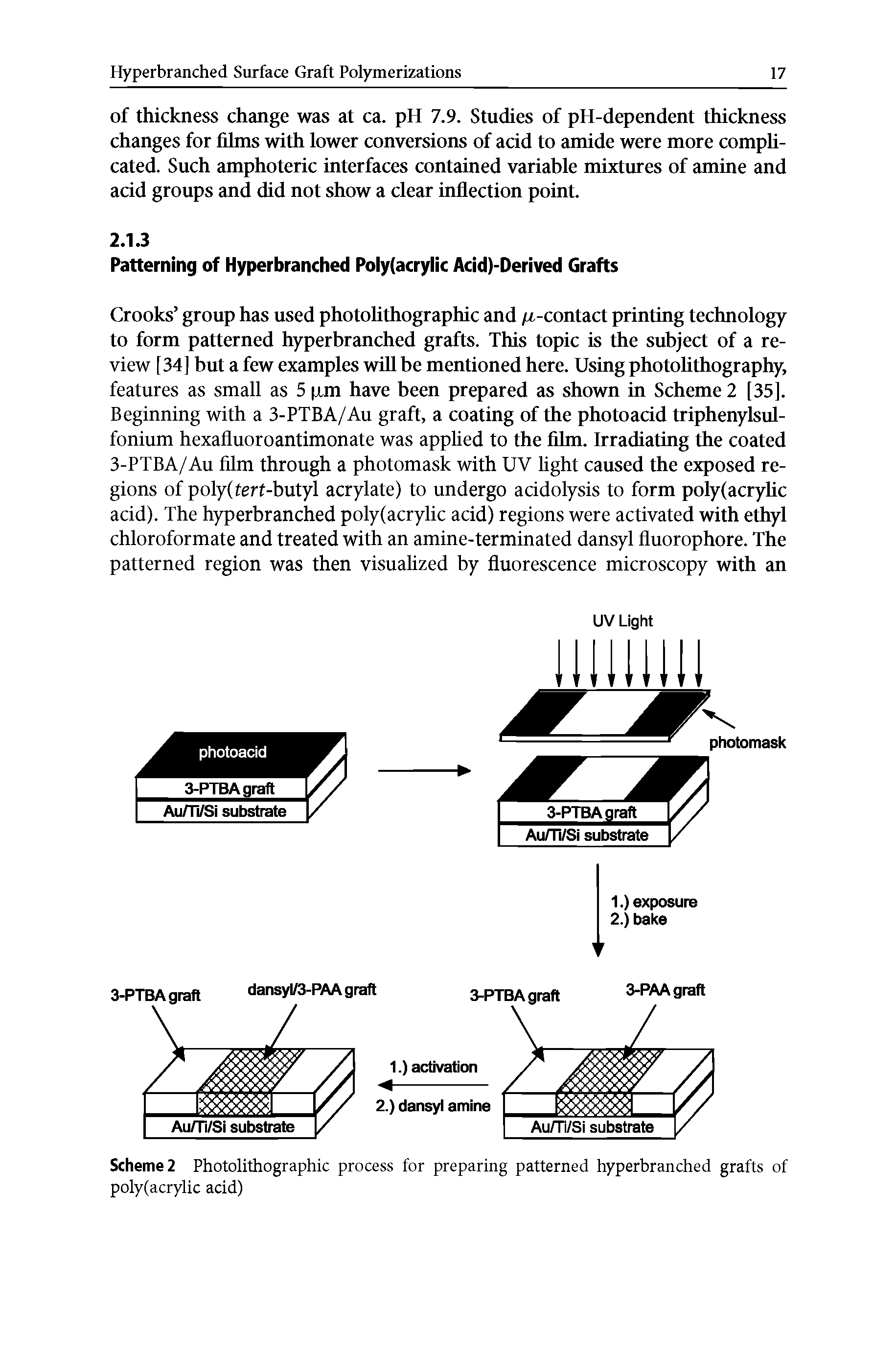 Scheme 2 Photolithographic process for preparing patterned hyperbranched grafts of poly(acrylic acid)...