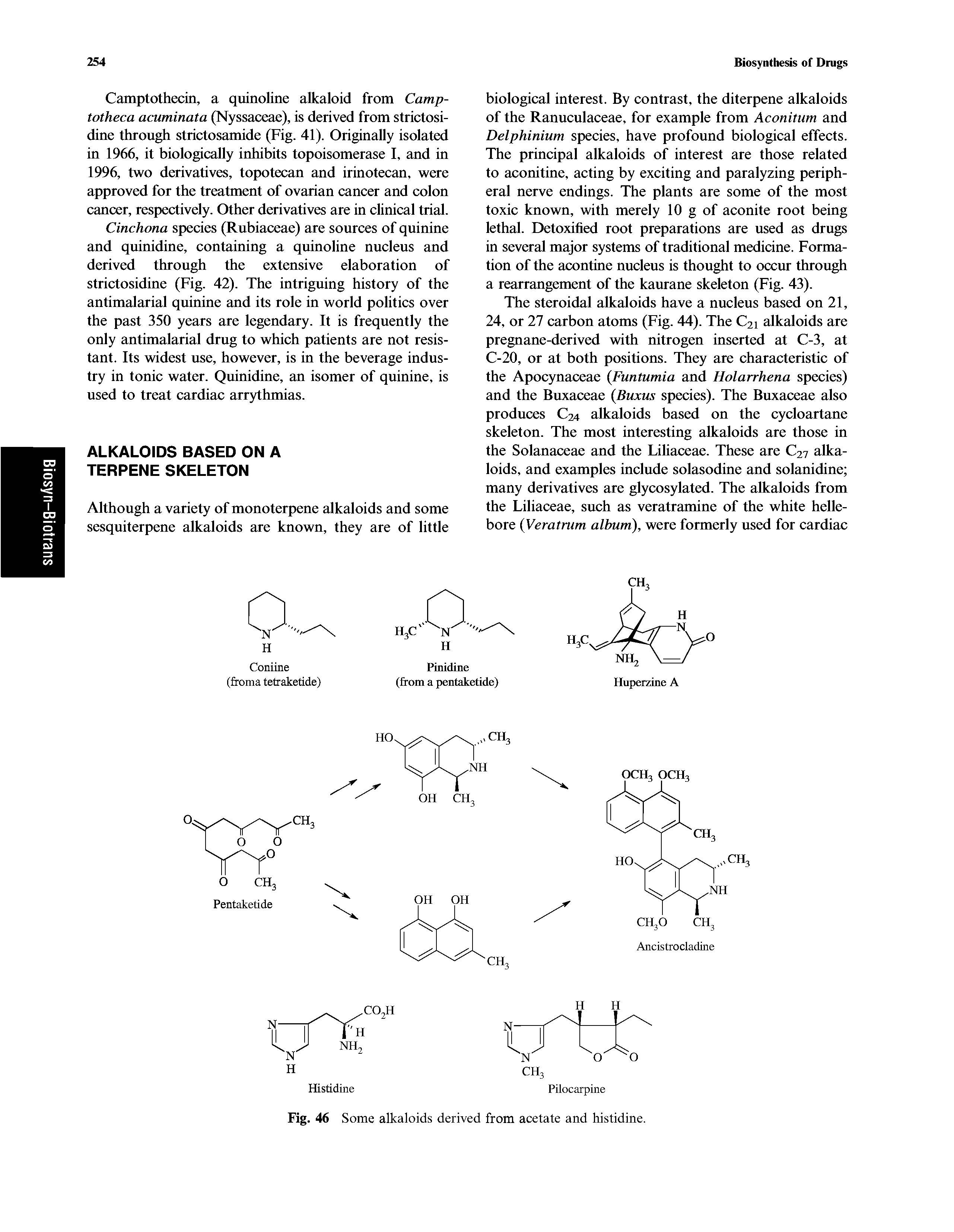 Fig. 46 Some alkaloids derived from acetate and histidine.