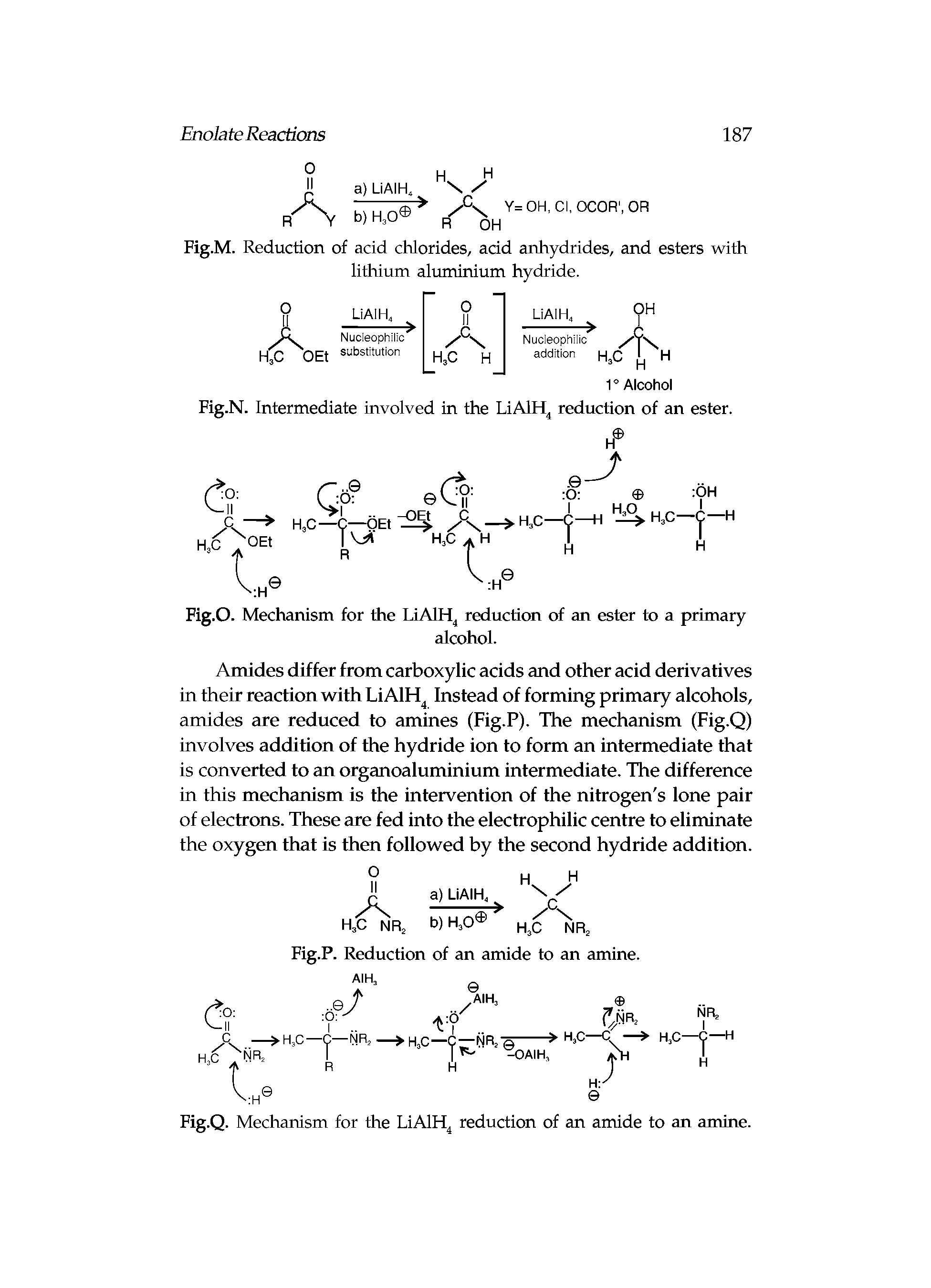 Fig.M. Reduction of acid chlorides, acid anhydrides, and esters with lithium aluminium hydride.