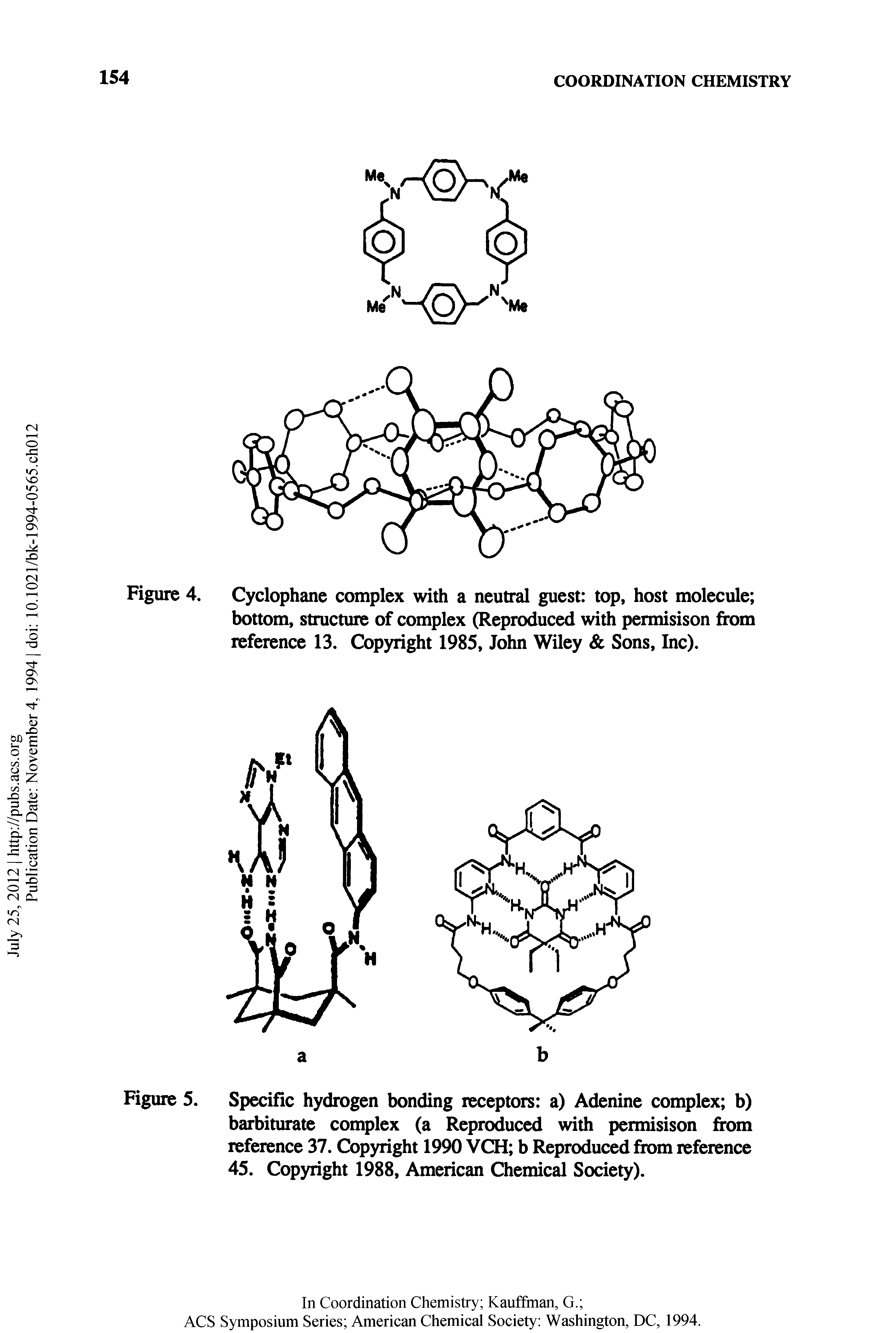 Figure 5. Specific hydrogen bonding receptors a) Adenine complex b) barbiturate complex (a Reproduced with permisison from reference 37. Copyright 1990 VCH b Reproduced from reference 45. Copyright 1988, American Chemicd Society).