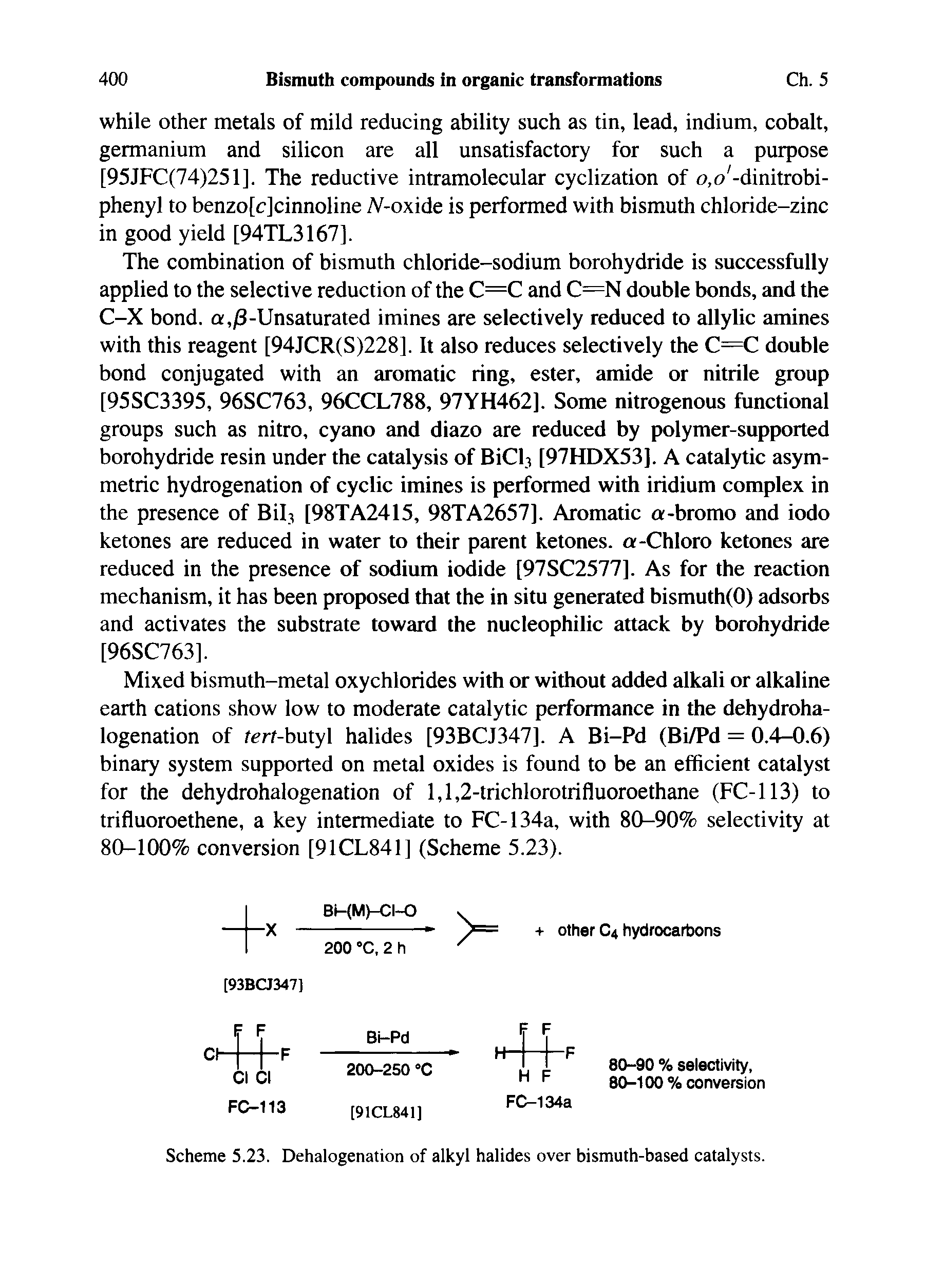 Scheme 5.23. Dehalogenation of alkyl halides over bismuth-based catalysts.
