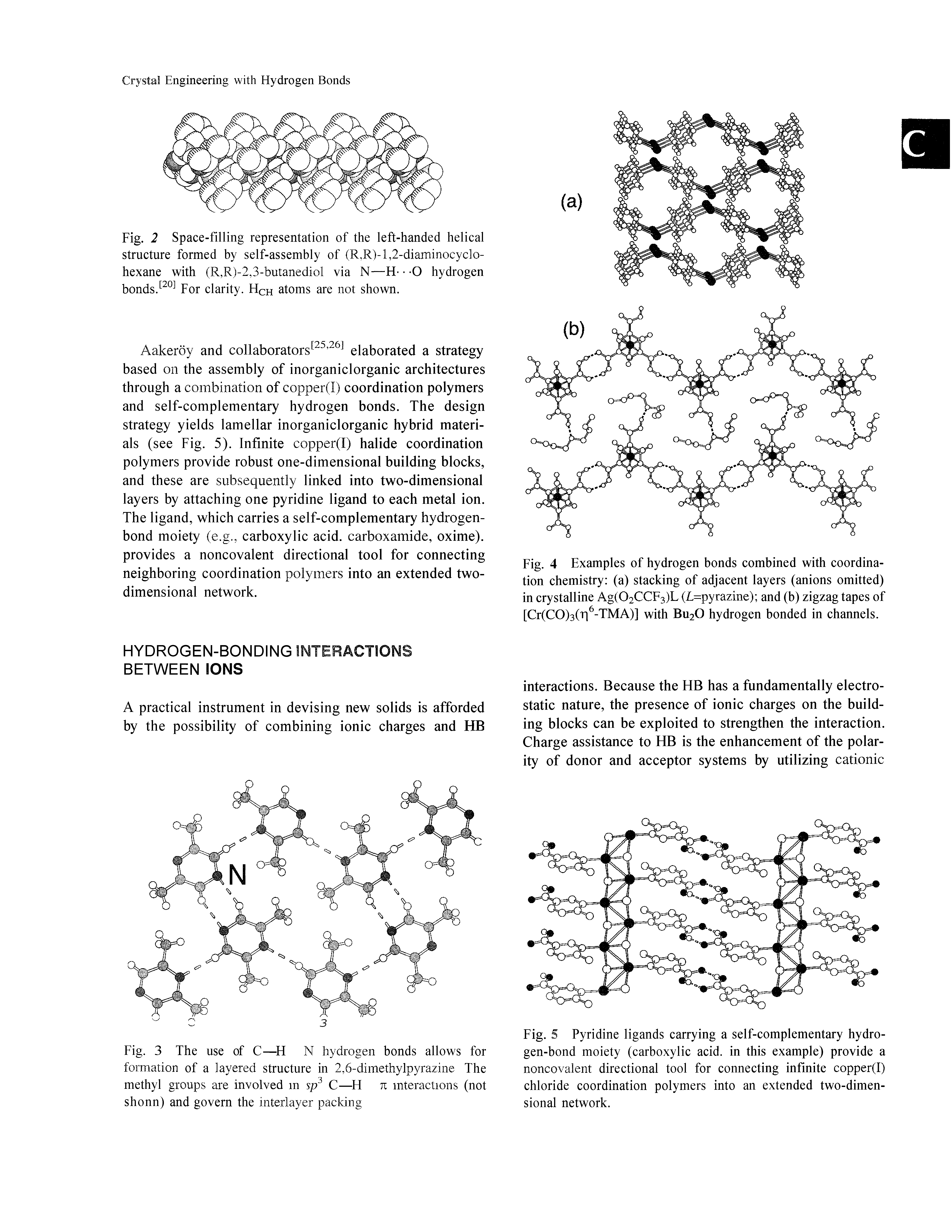 Fig. 5 Pyridine ligands carrying a self-complementary hydrogen-bond moiety (carboxylic acid, in this example) provide a noncovalent directional tool for connecting infinite copper(I) chloride coordination polymers into an extended two-dimensional network.