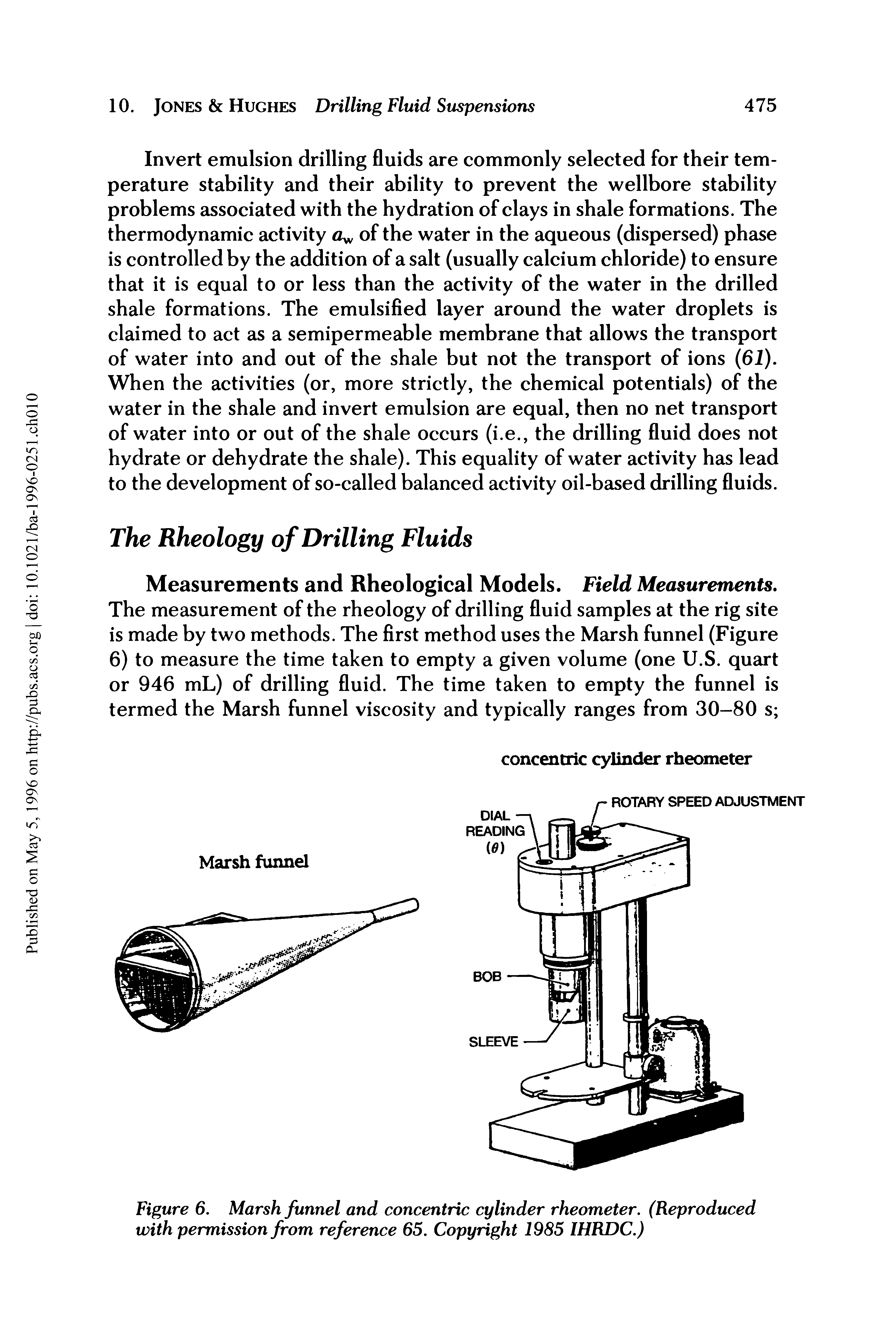 Figure 6. Marsh funnel and concentric cylinder rheometer. (Reproduced with permission from reference 65. Copyright 1985 IHRDC.)...