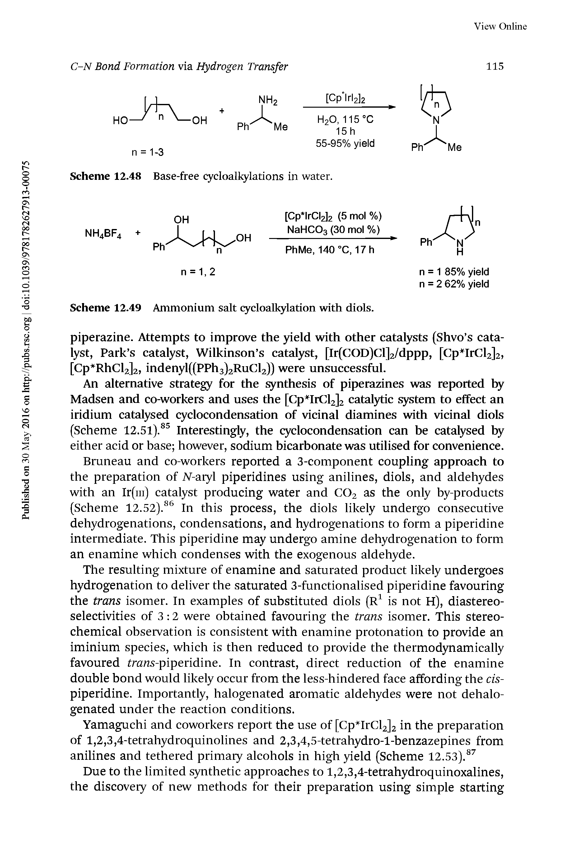 Scheme 12.49 Ammonium salt cycloalkylation with diols.