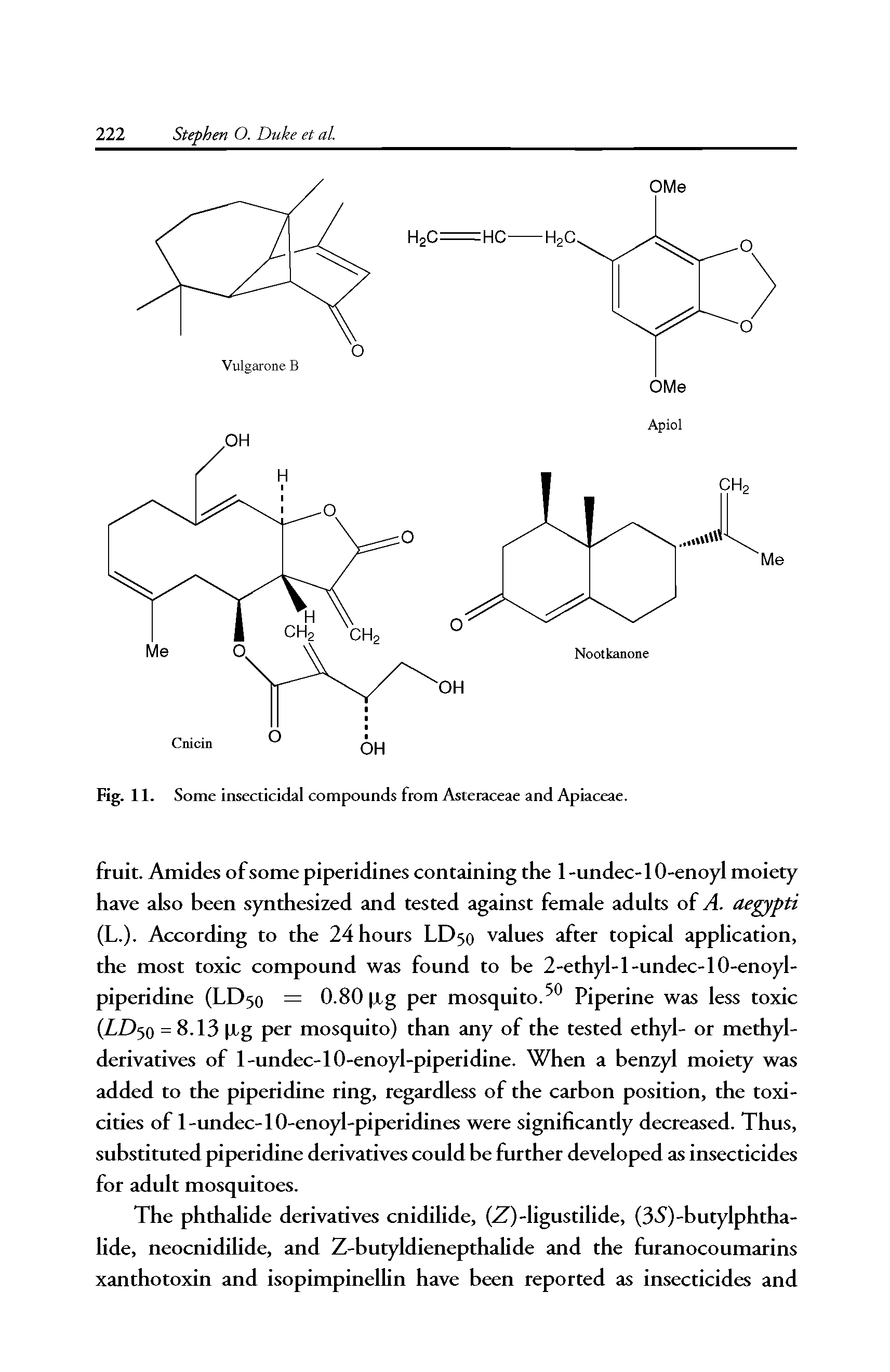 Fig. 11. Some insecticidal compounds from Asteraceae and Apiaceae.