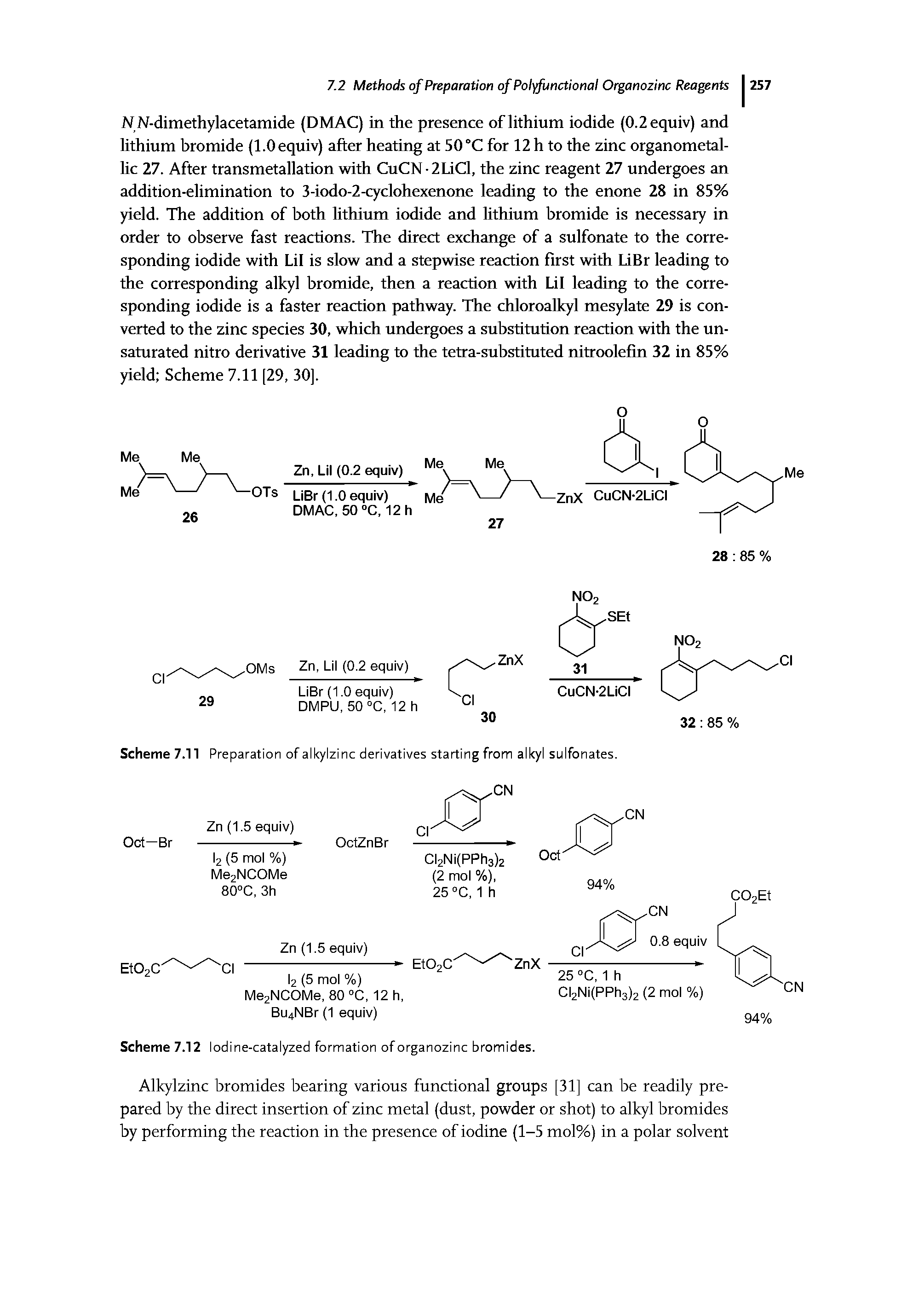 Scheme 7.11 Preparation of alkylzinc derivatives starting from alkyl sulfonates.