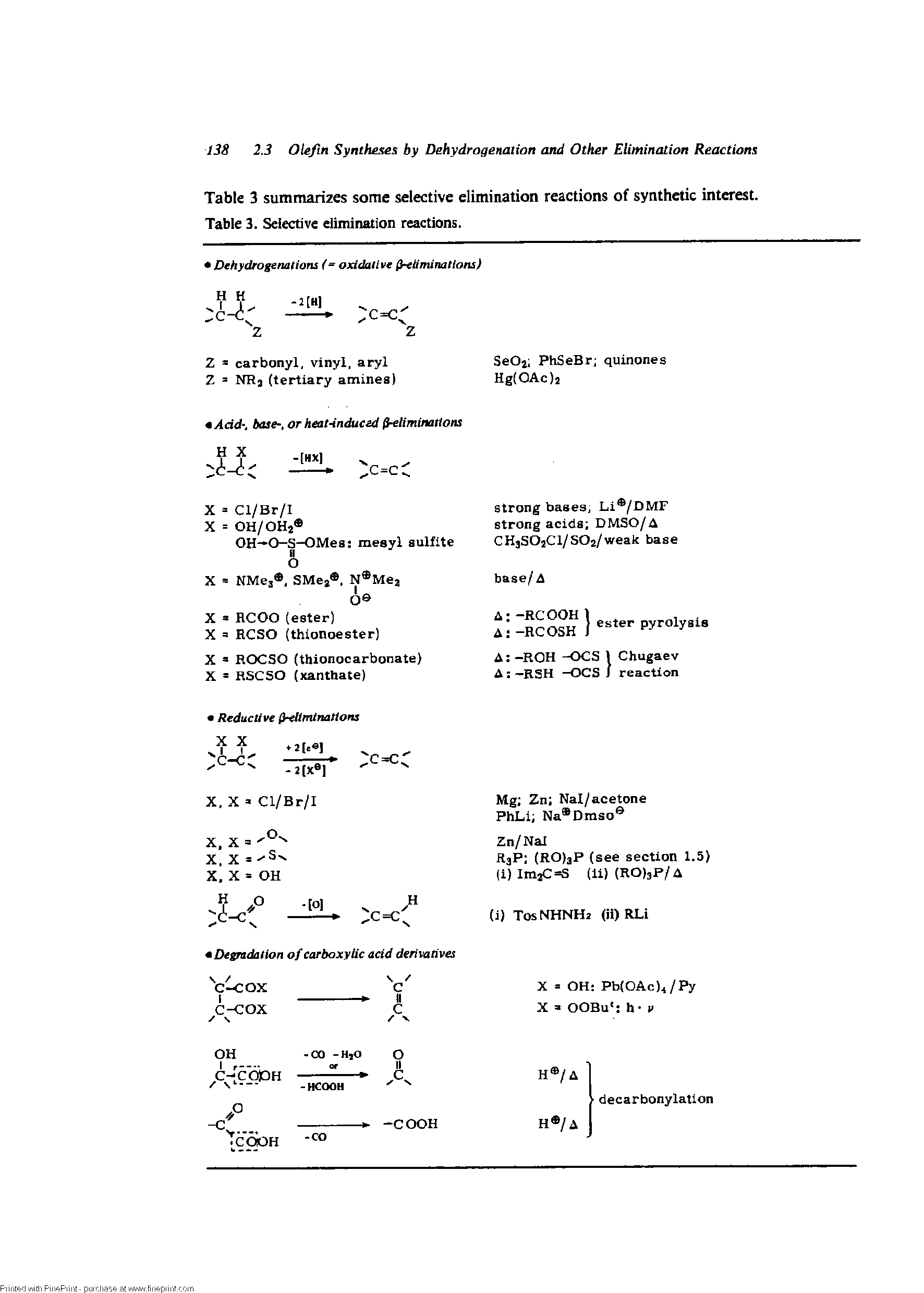 Table 3 summarizes some selective elimination reactions of synthetic interest. Table 3. Selective elimination reactions.