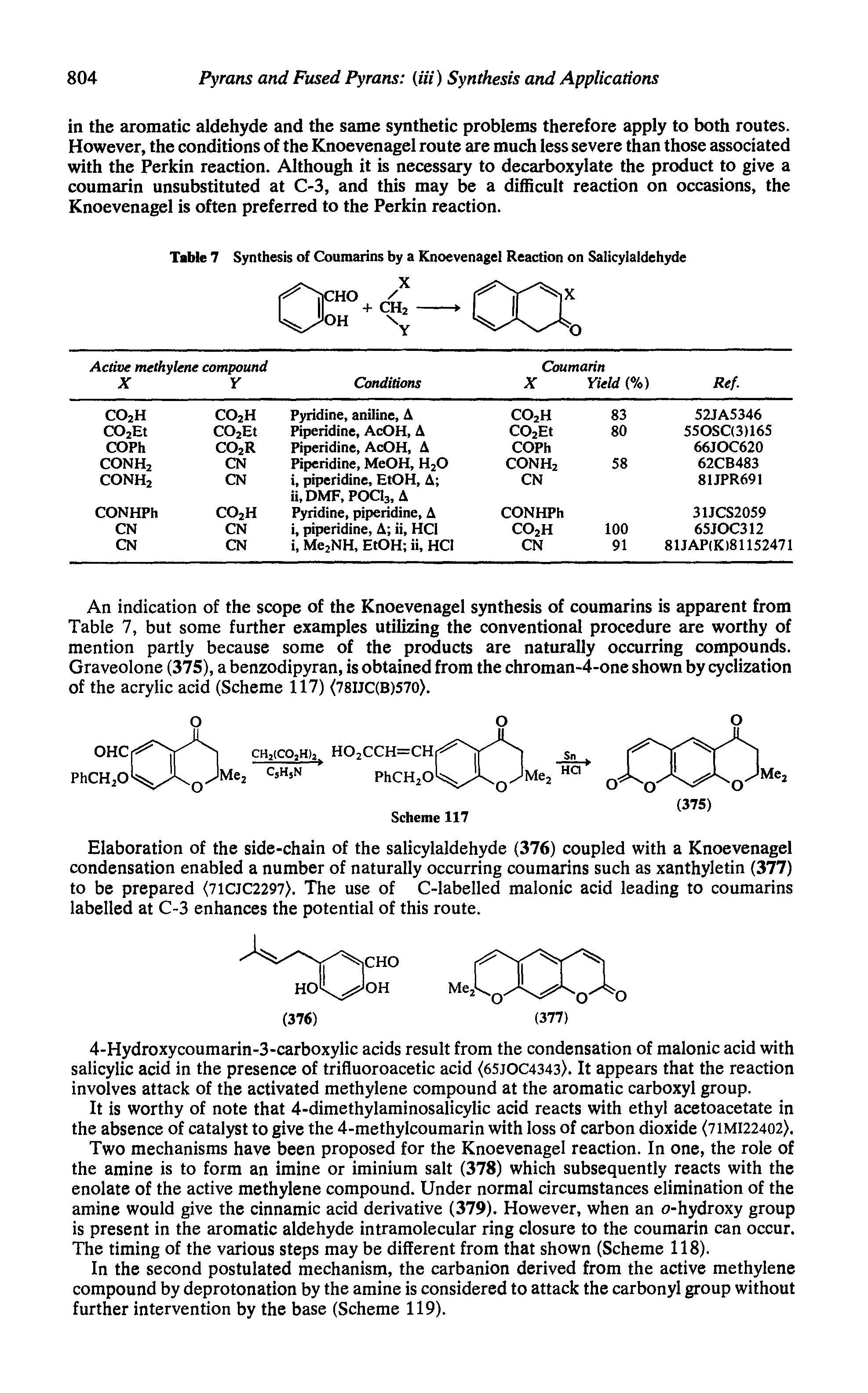 Table 7 Synthesis of Coumarins by a Knoevenagel Reaction on Salicylaldehyde...