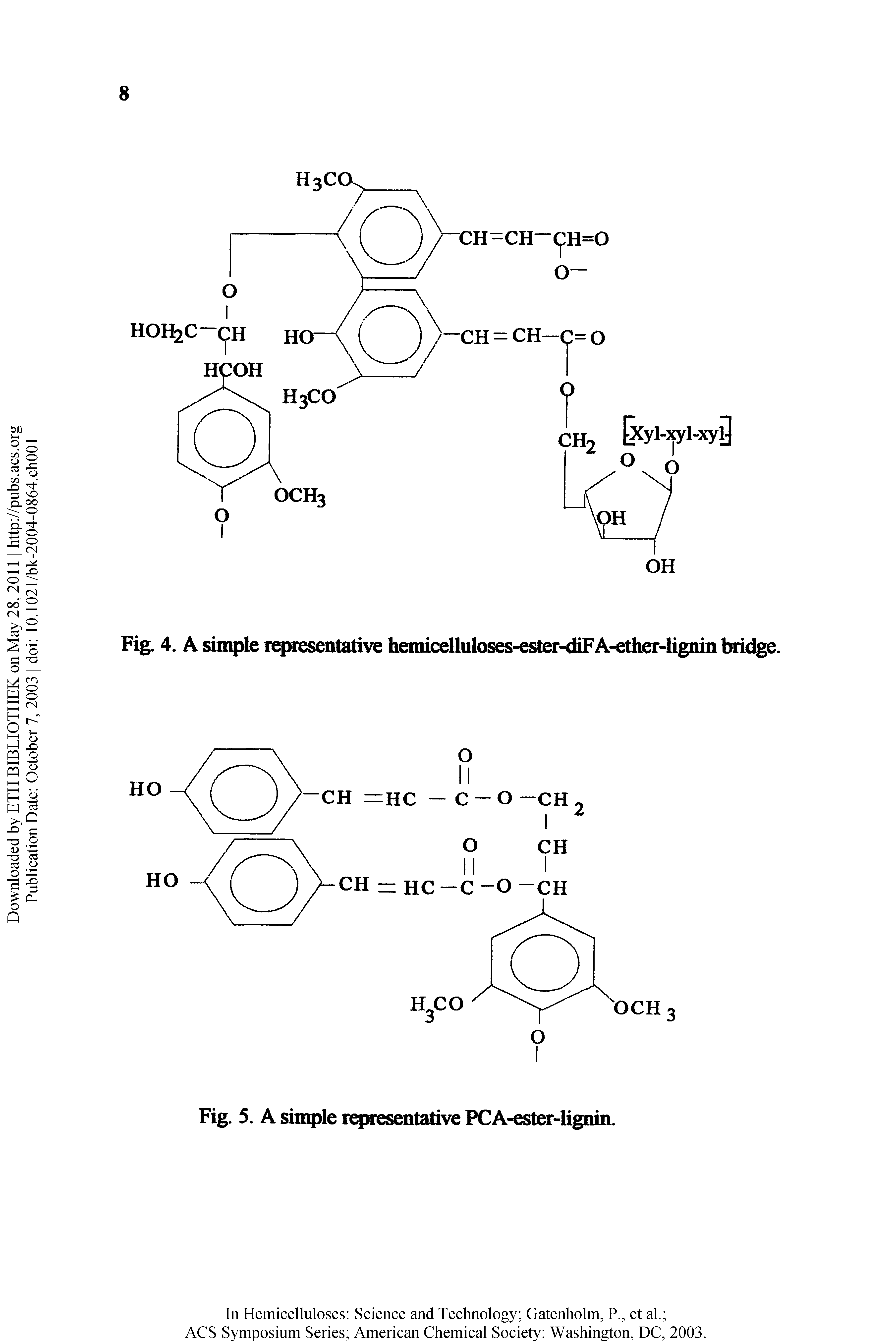 Fig. 4. A simple leptesentative hemicelluloses-ester-diFA-ether-lignin bridge.