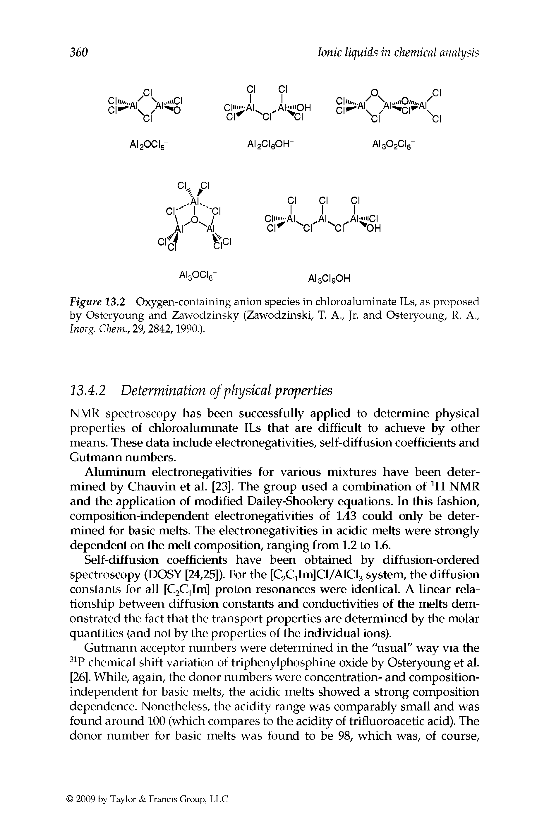 Figure 13.2 Oxygen-containing anion species in chloroaluminate ILs, as proposed by Osteryoung and Zawodzinsky (Zawodzinski, T. A., Jr. and Osteryoung, R. A., Inorg. Chem., 29,2842,1990.).